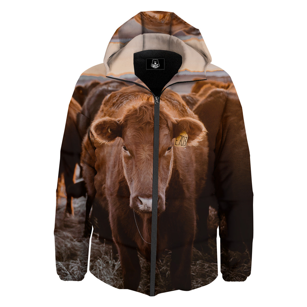 Cow Brown Print Down Jacket-grizzshop