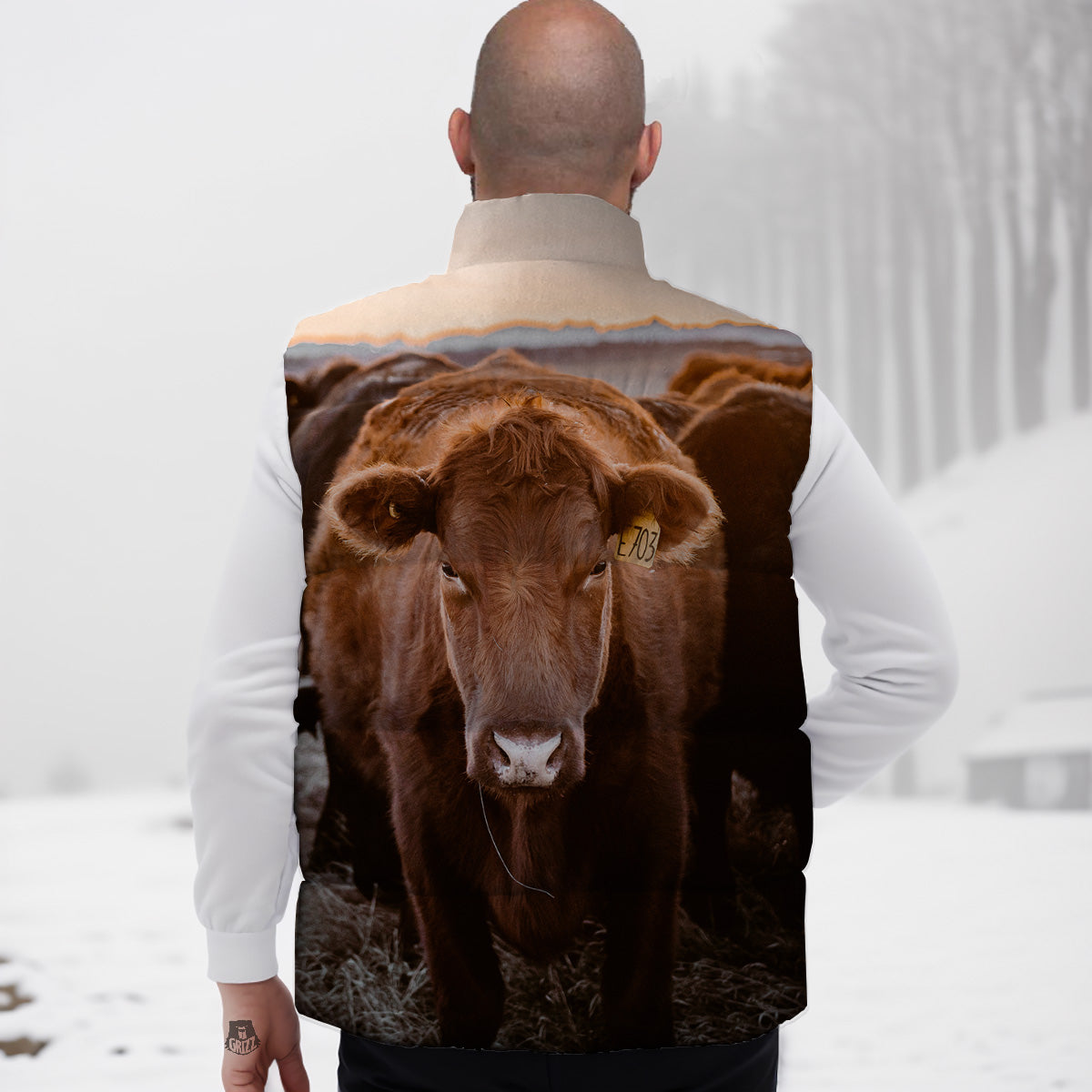 Cow Brown Print Down Vest