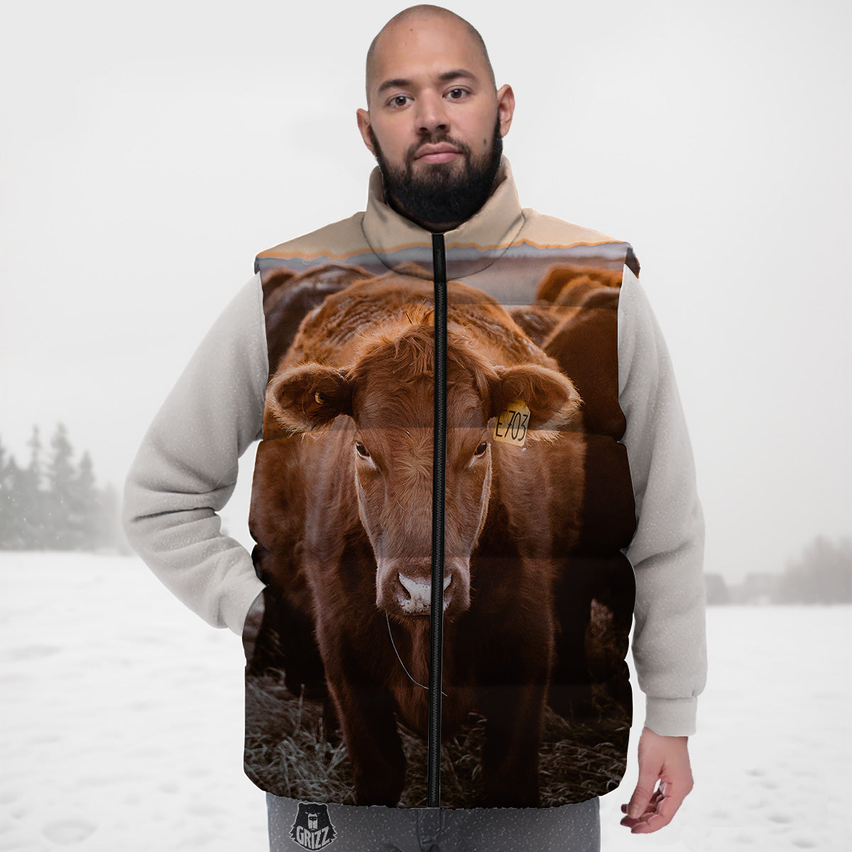 Cow Brown Print Down Vest