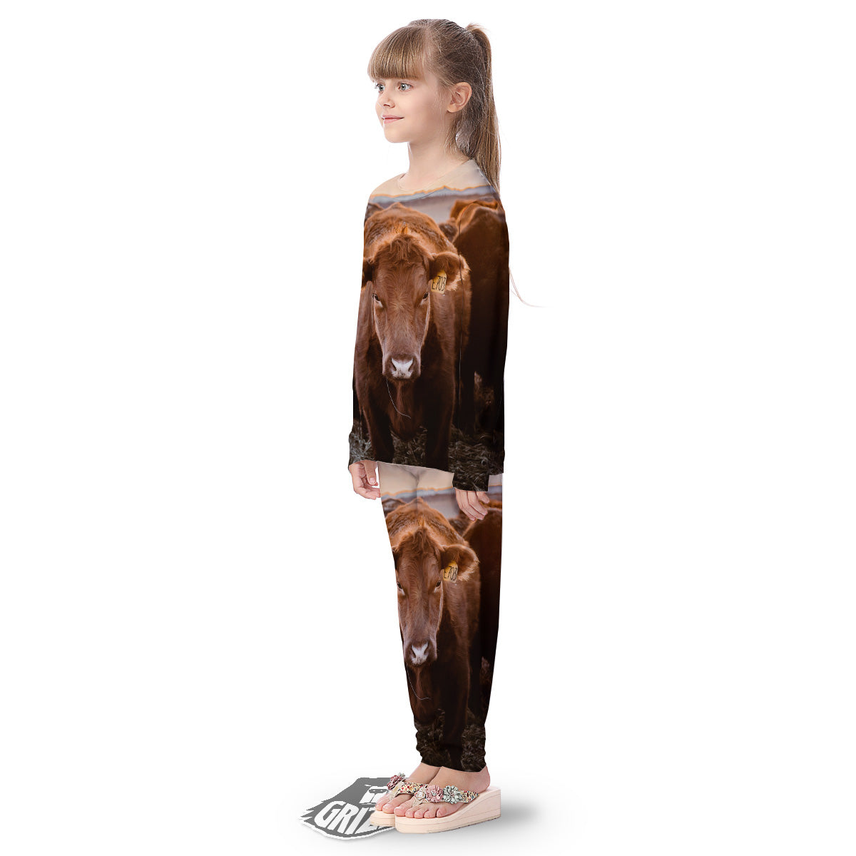 Cow Brown Print Kid's Pajamas-grizzshop