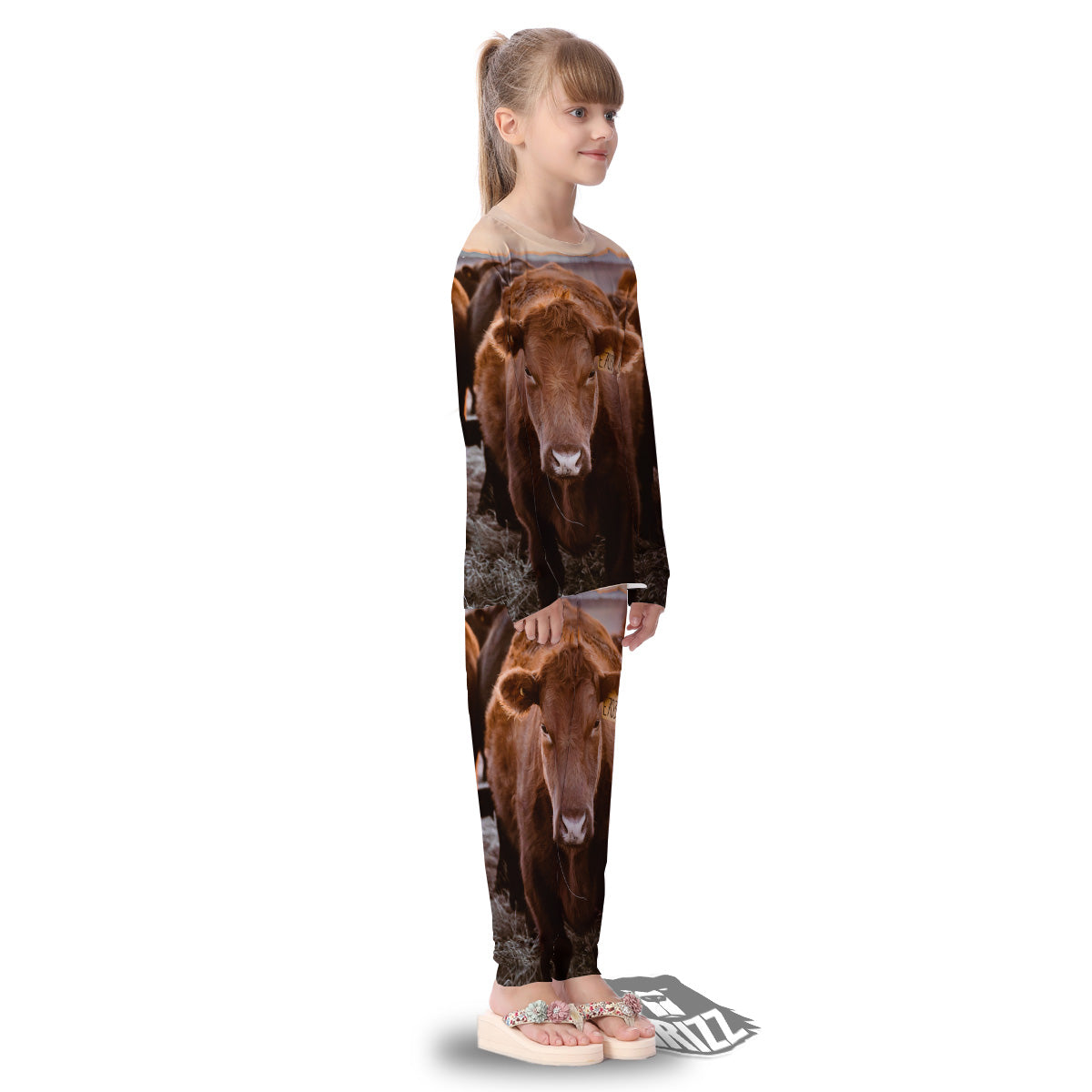 Cow Brown Print Kid's Pajamas-grizzshop