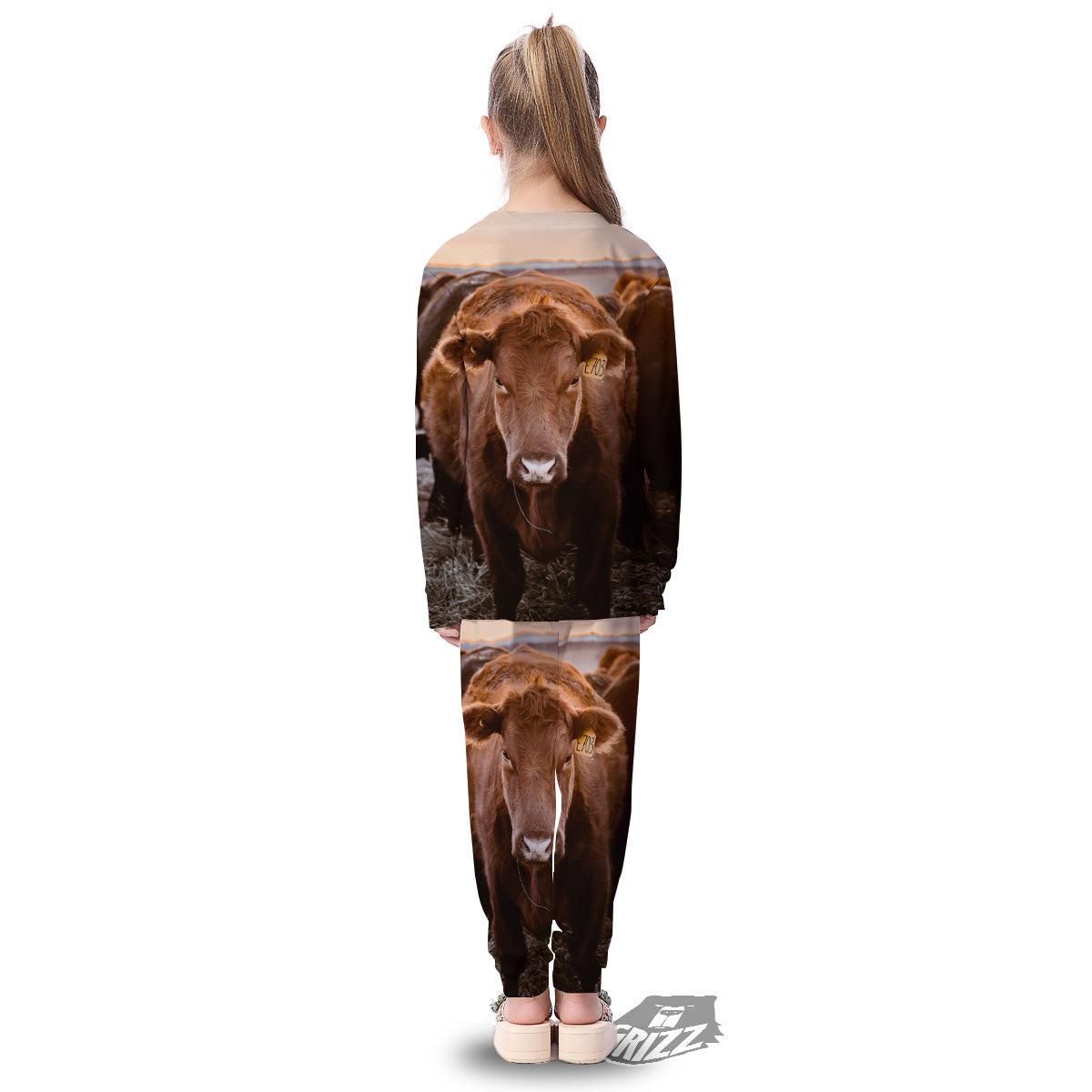 Cow Brown Print Kid's Pajamas-grizzshop