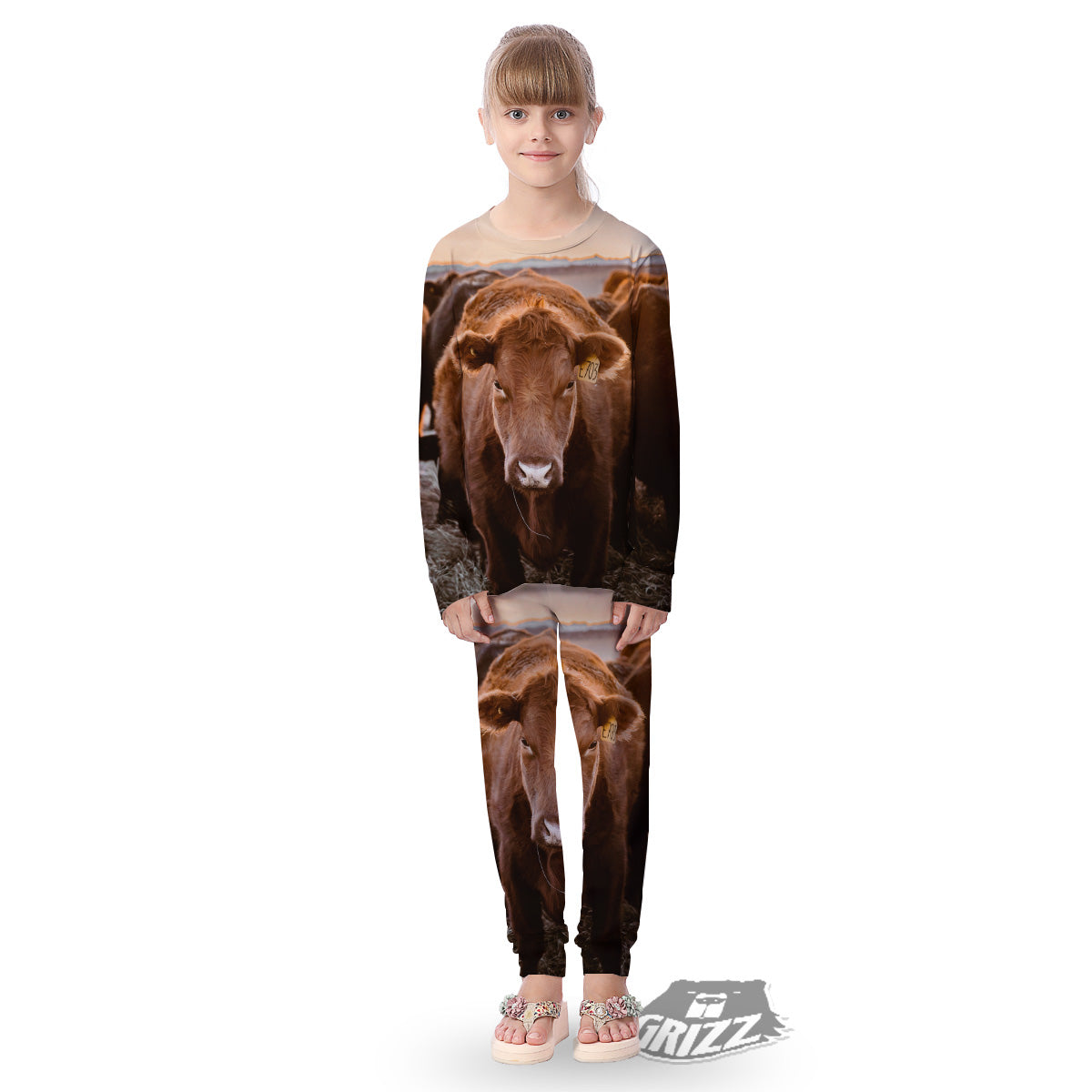 Cow Brown Print Kid's Pajamas-grizzshop