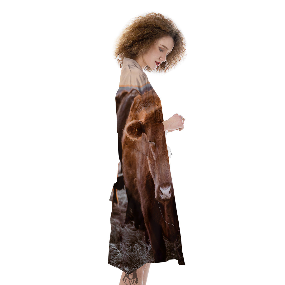 Cow Brown Print Kimono-grizzshop