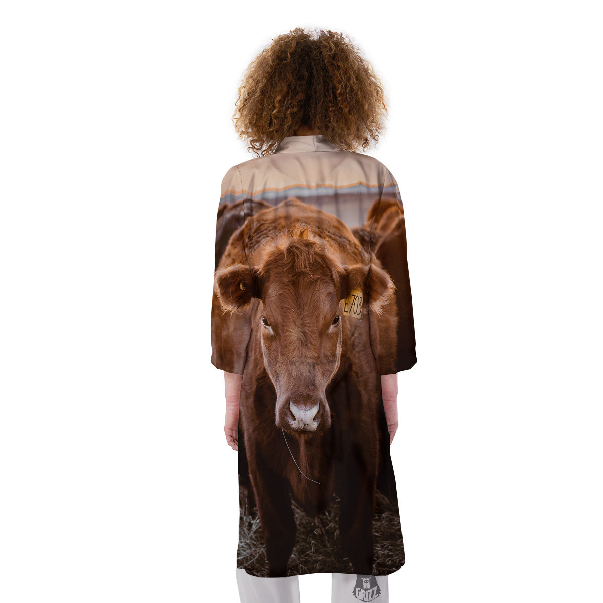 Cow Brown Print Kimono-grizzshop