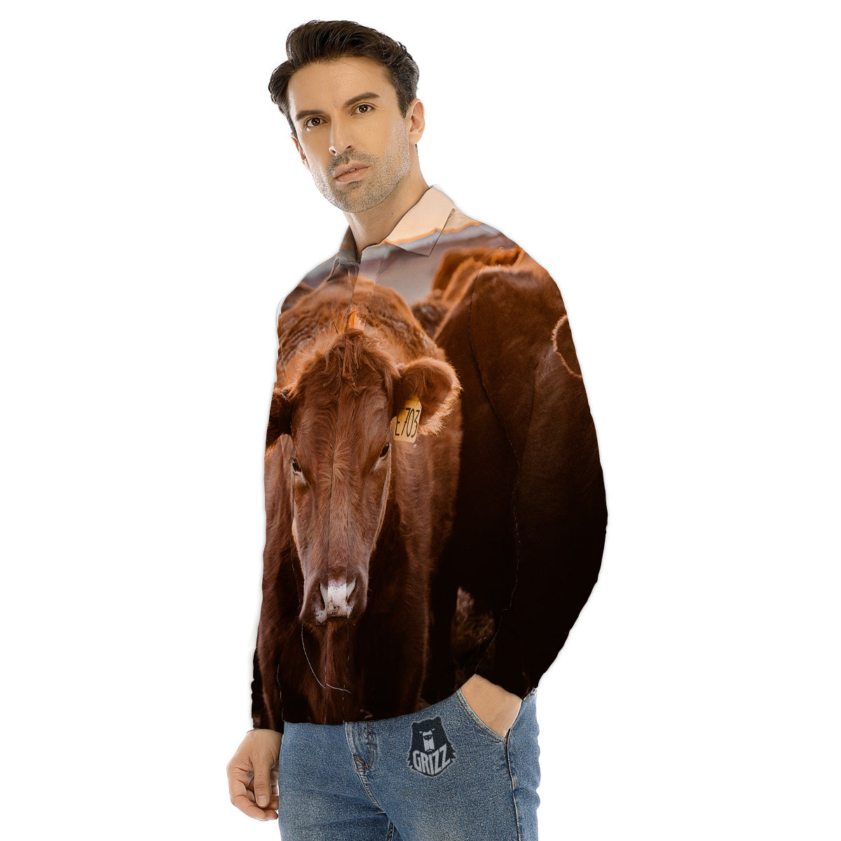 Cow Brown Print Men's Dress Shirts-grizzshop