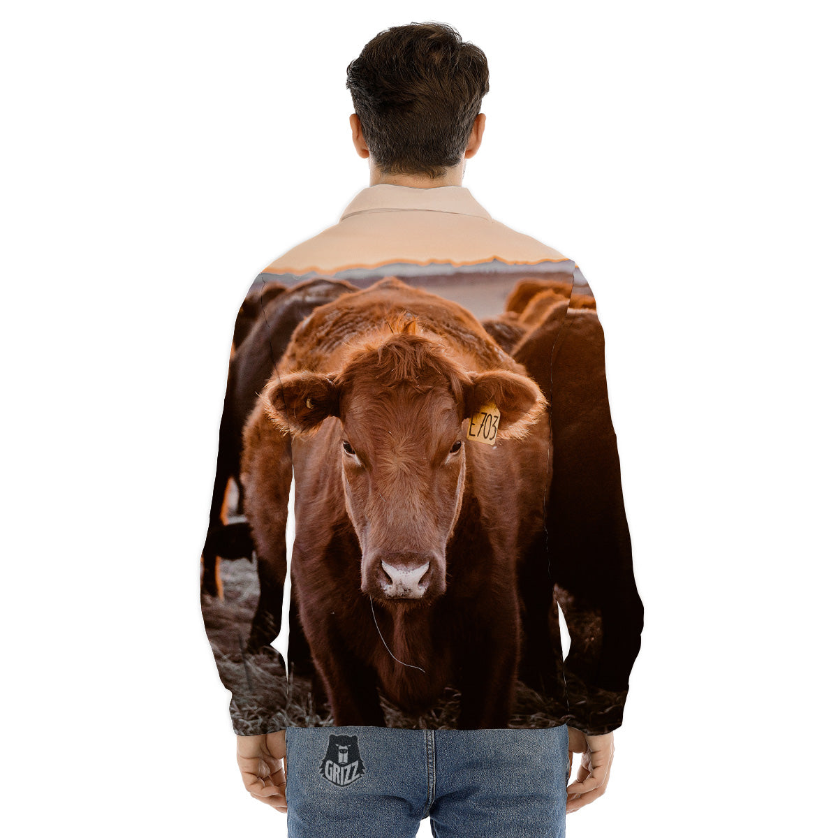 Cow Brown Print Men's Dress Shirts-grizzshop
