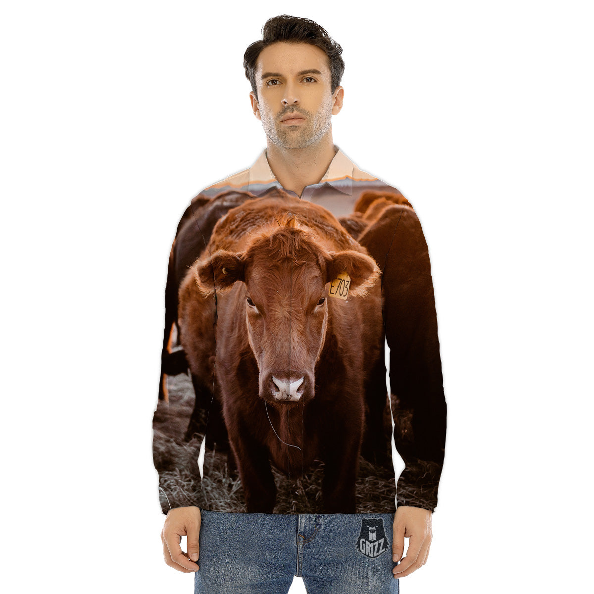 Cow Brown Print Men's Dress Shirts-grizzshop