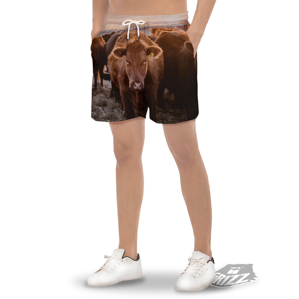 Cow Brown Print Men's Gym Shorts-grizzshop