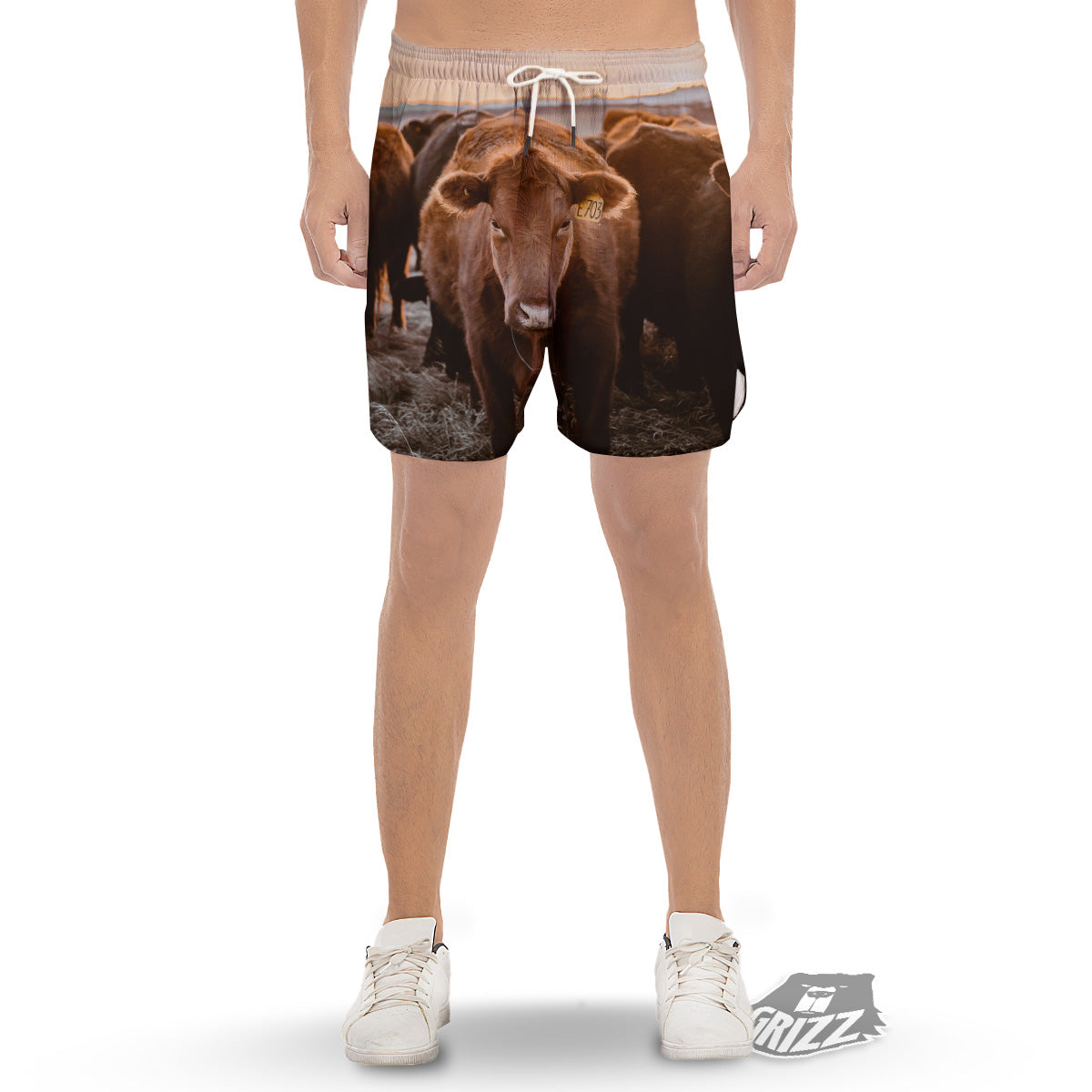 Cow Brown Print Men's Gym Shorts-grizzshop