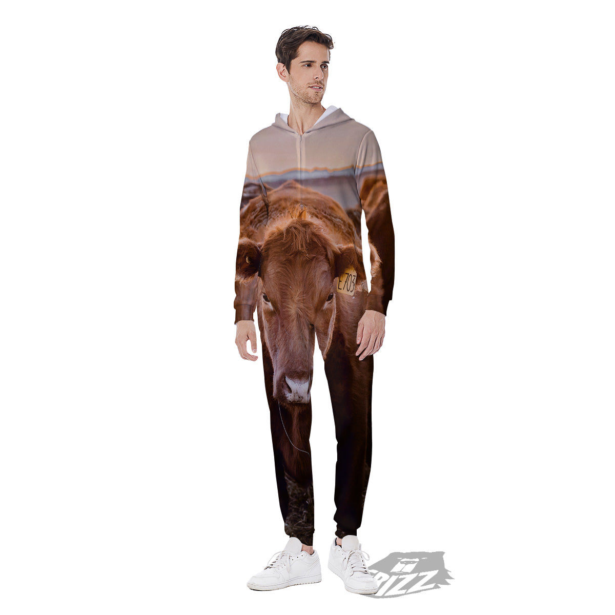 Cow Brown Print Men's Jumpsuit-grizzshop