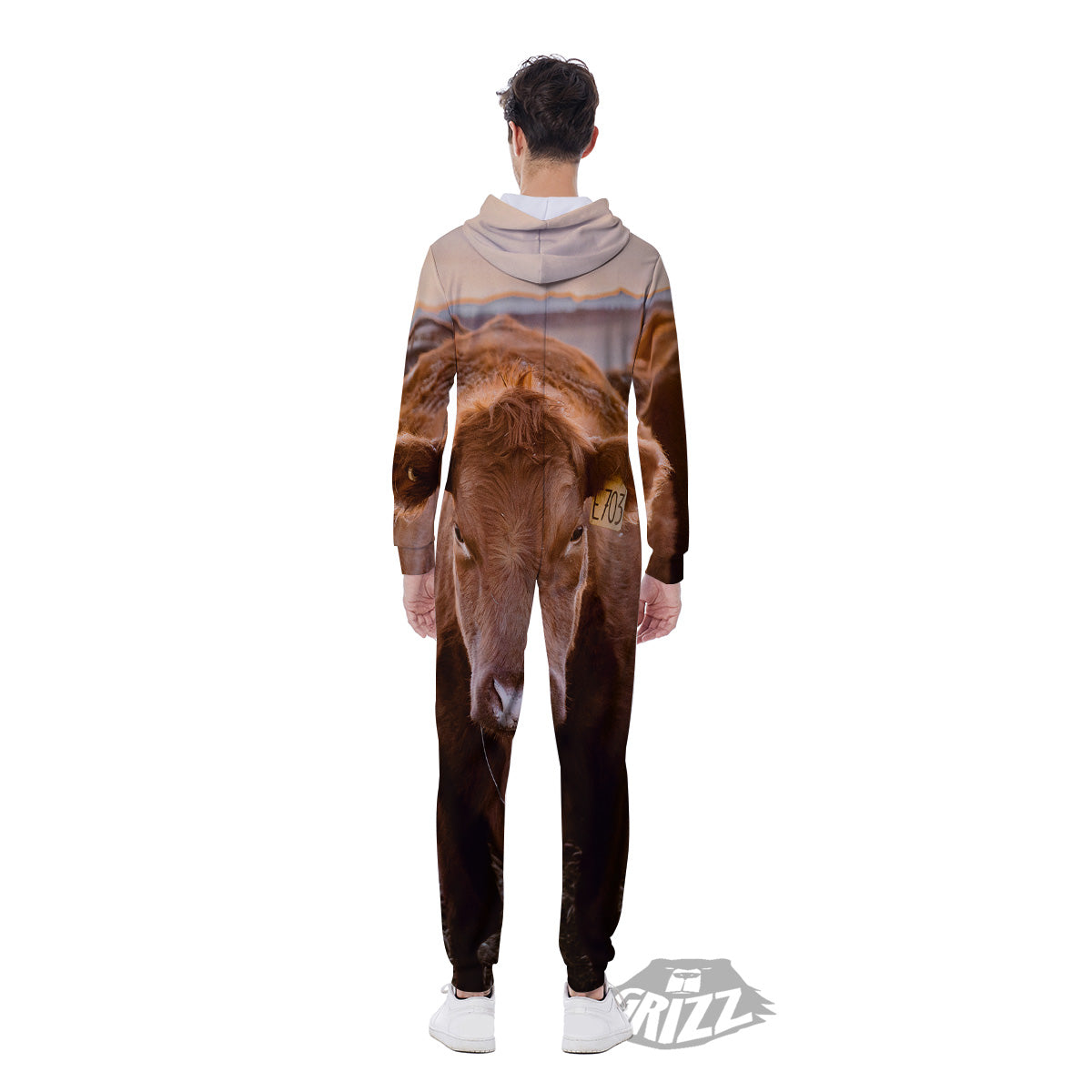 Cow Brown Print Men's Jumpsuit-grizzshop