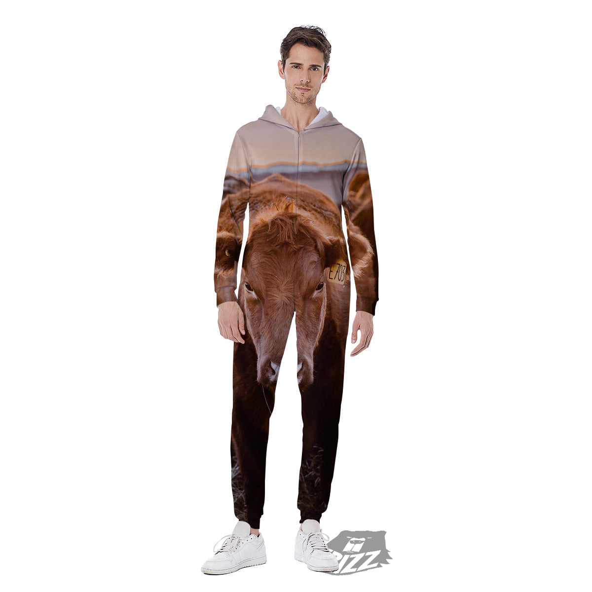 Cow Brown Print Men's Jumpsuit-grizzshop