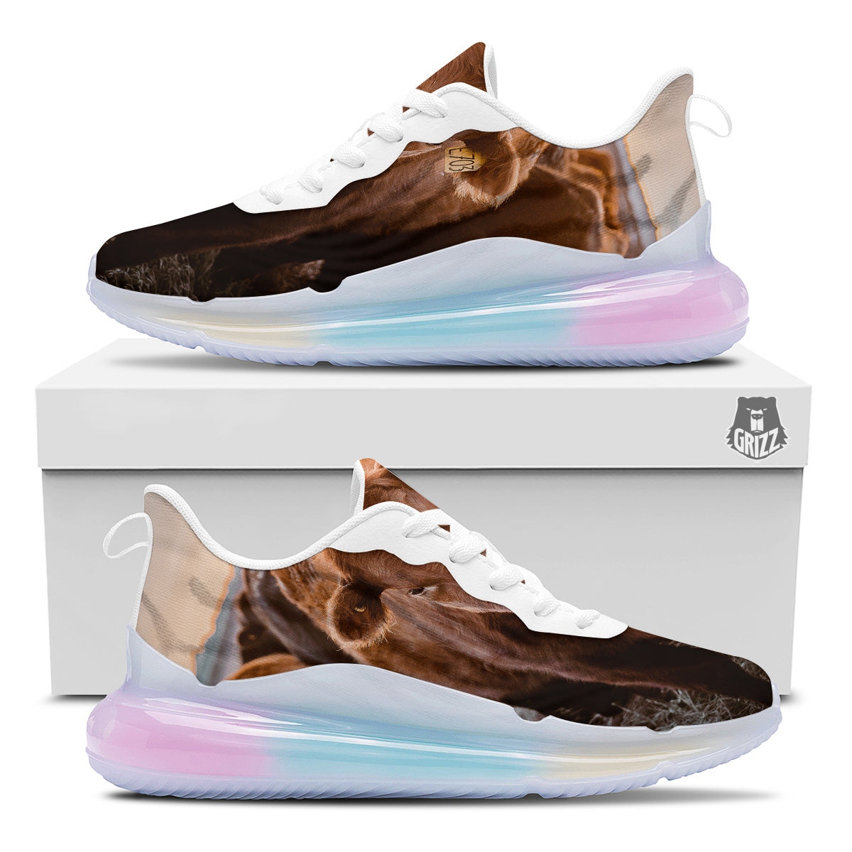 Cow Brown Print Running Sneakers-grizzshop