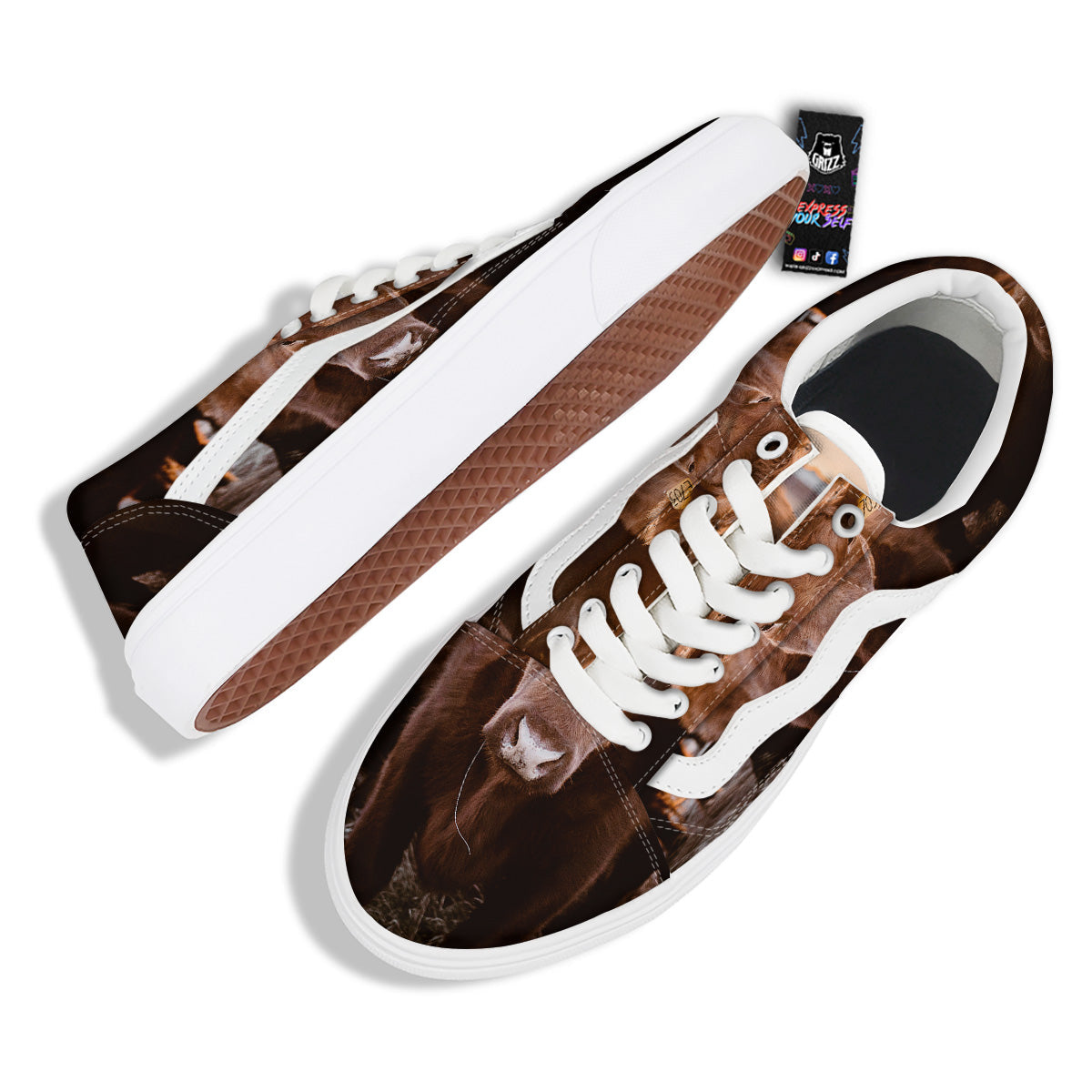 Cow Brown Print Skate Shoes-grizzshop