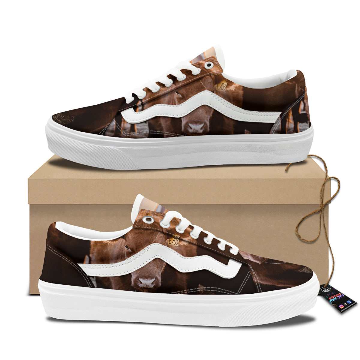 Cow Brown Print Skate Shoes-grizzshop