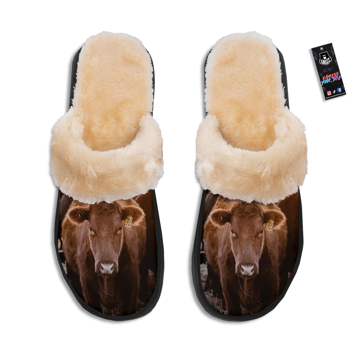 Cow Brown Print Slippers-grizzshop