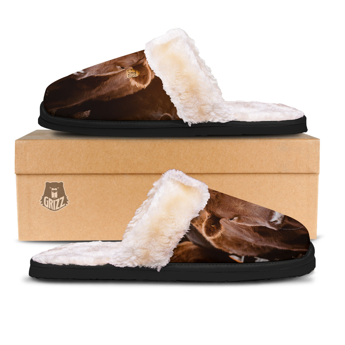 Cow Brown Print Slippers-grizzshop