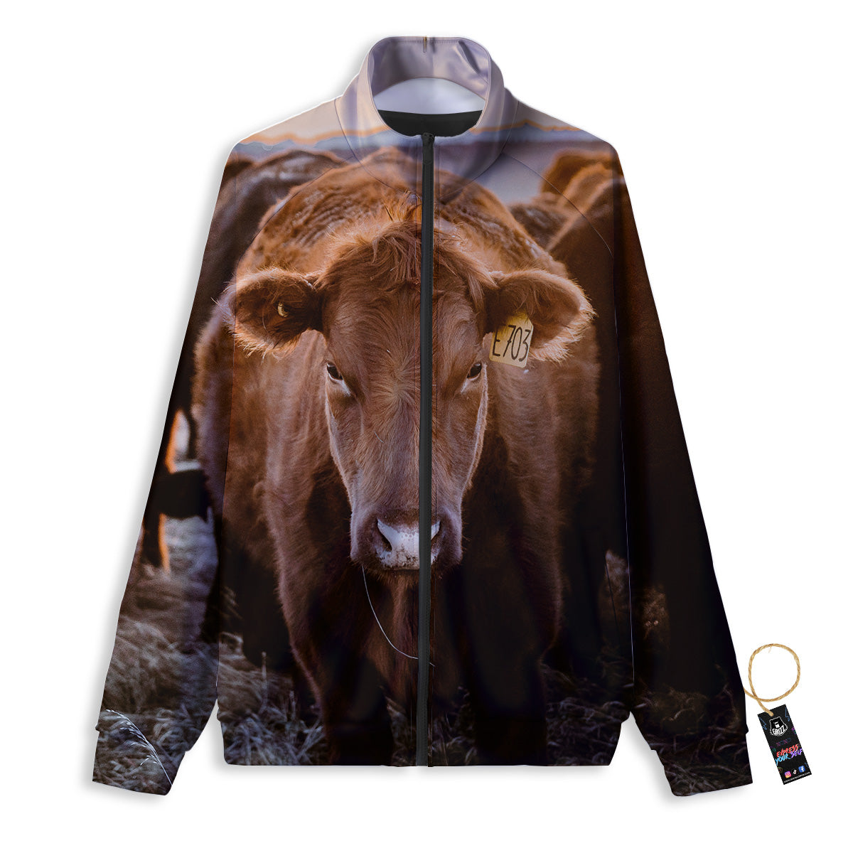 Cow Brown Print Track Jacket-grizzshop