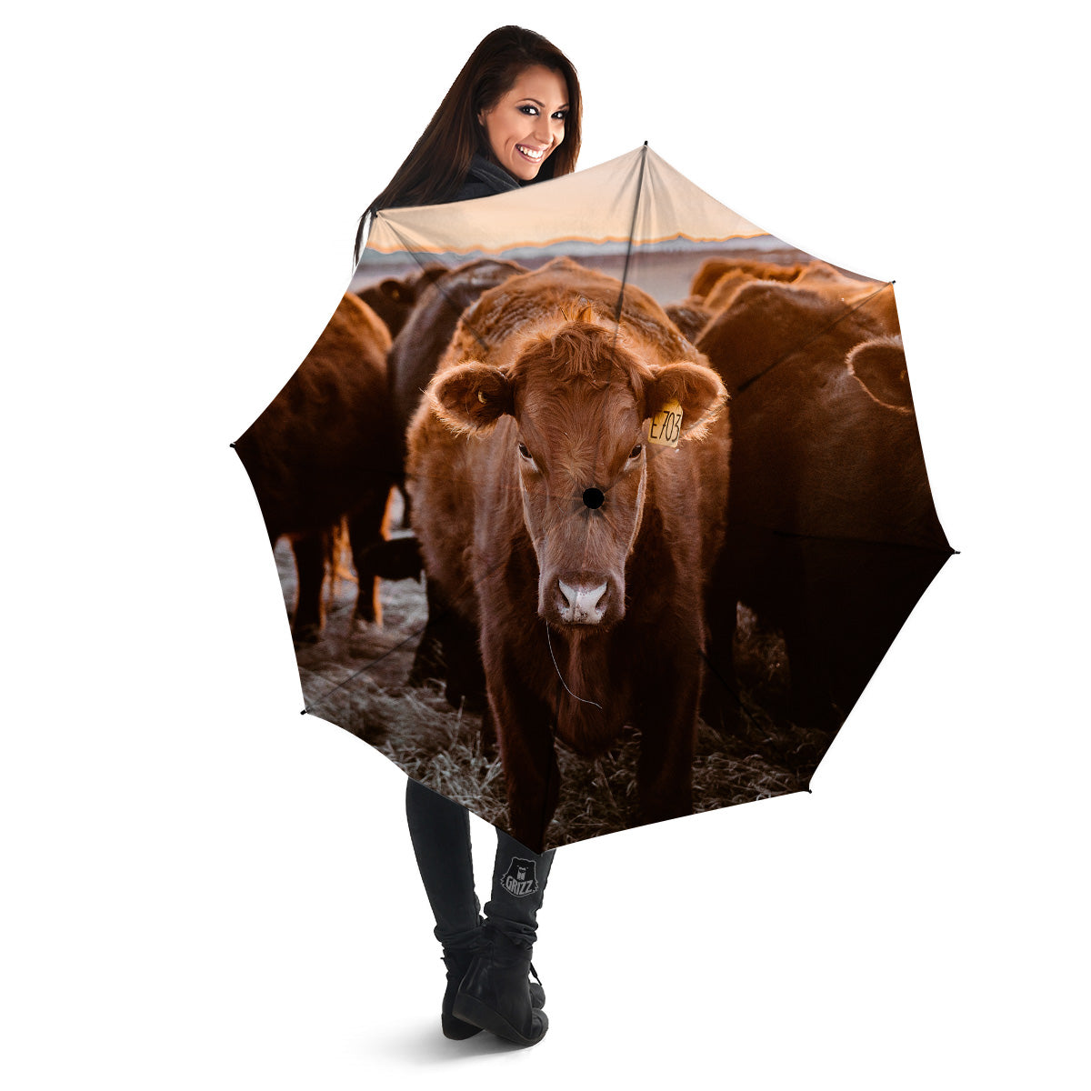 Cow Brown Print Umbrella-grizzshop