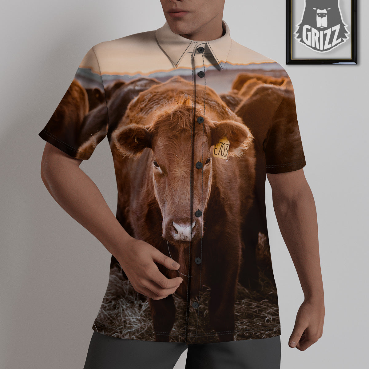 Cow Brown Print Untucked Shirts-grizzshop