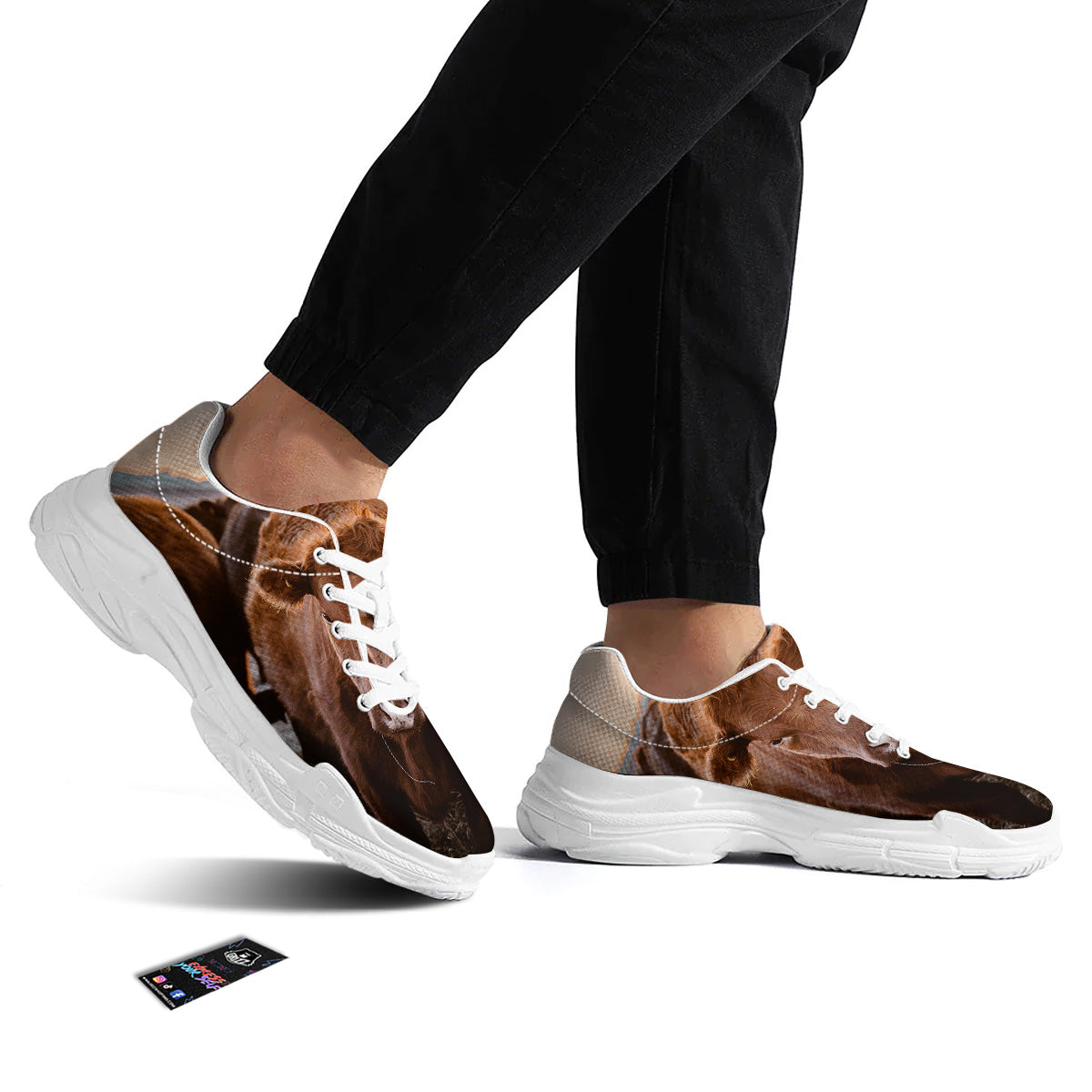 Cow Brown Print White Chunky Shoes-grizzshop