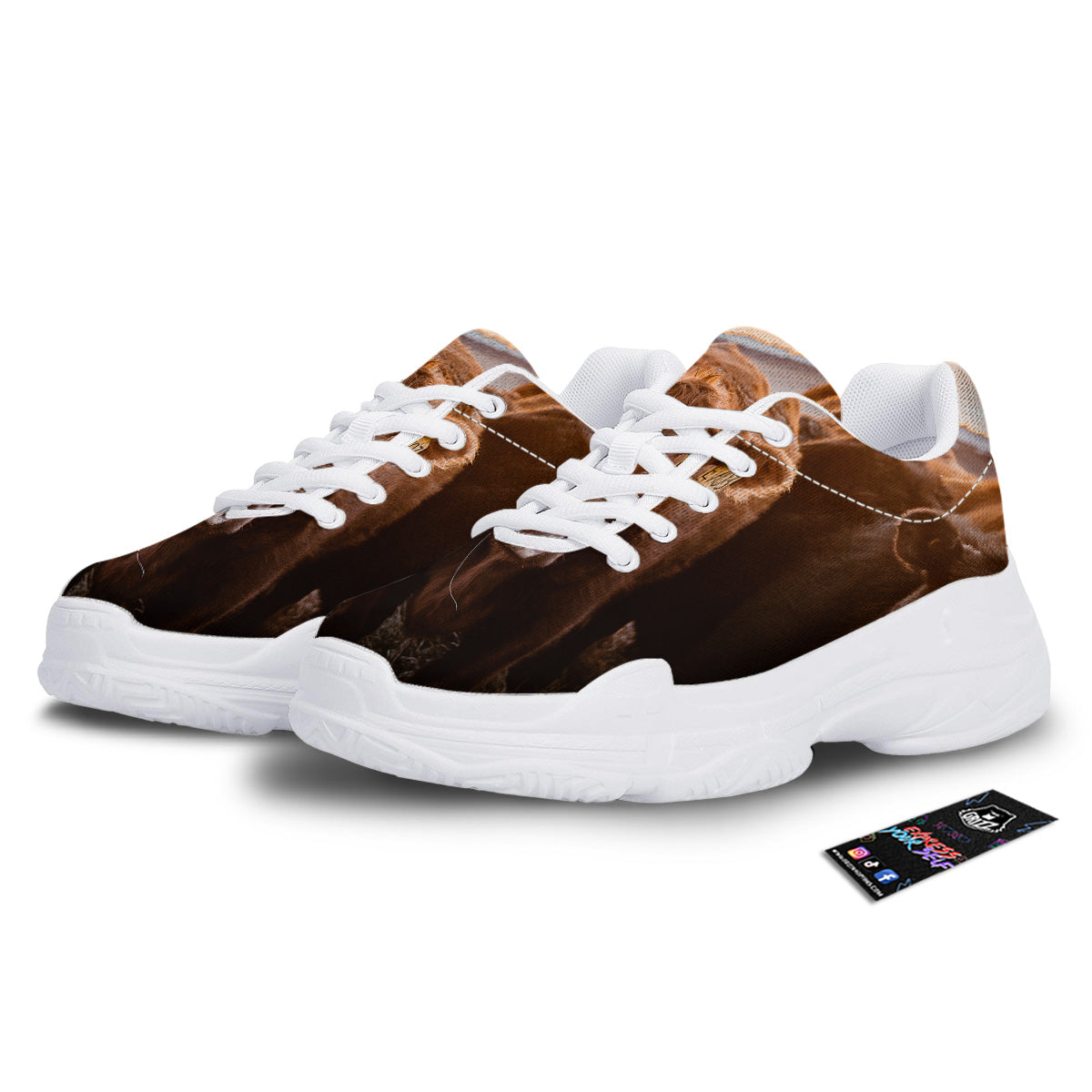 Cow Brown Print White Chunky Shoes-grizzshop
