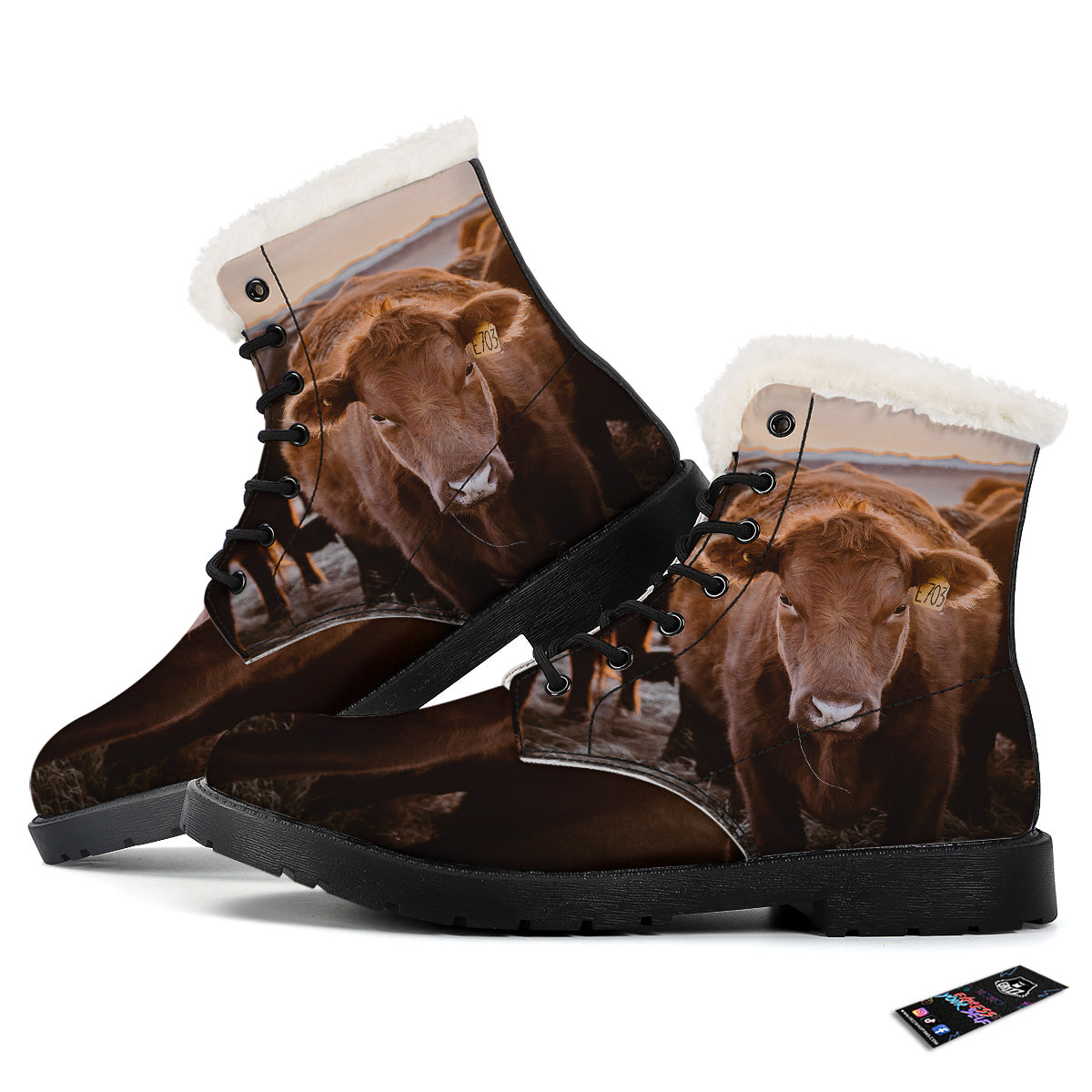 Cow Brown Print Winter Boots-grizzshop