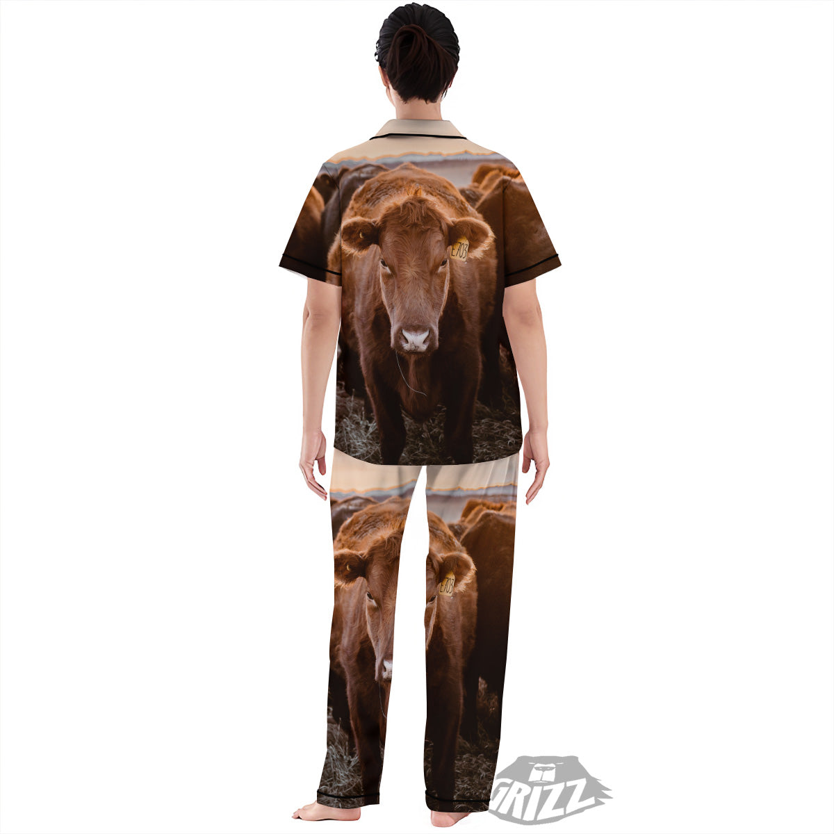 Cow Brown Print Women's Pajamas Set-grizzshop