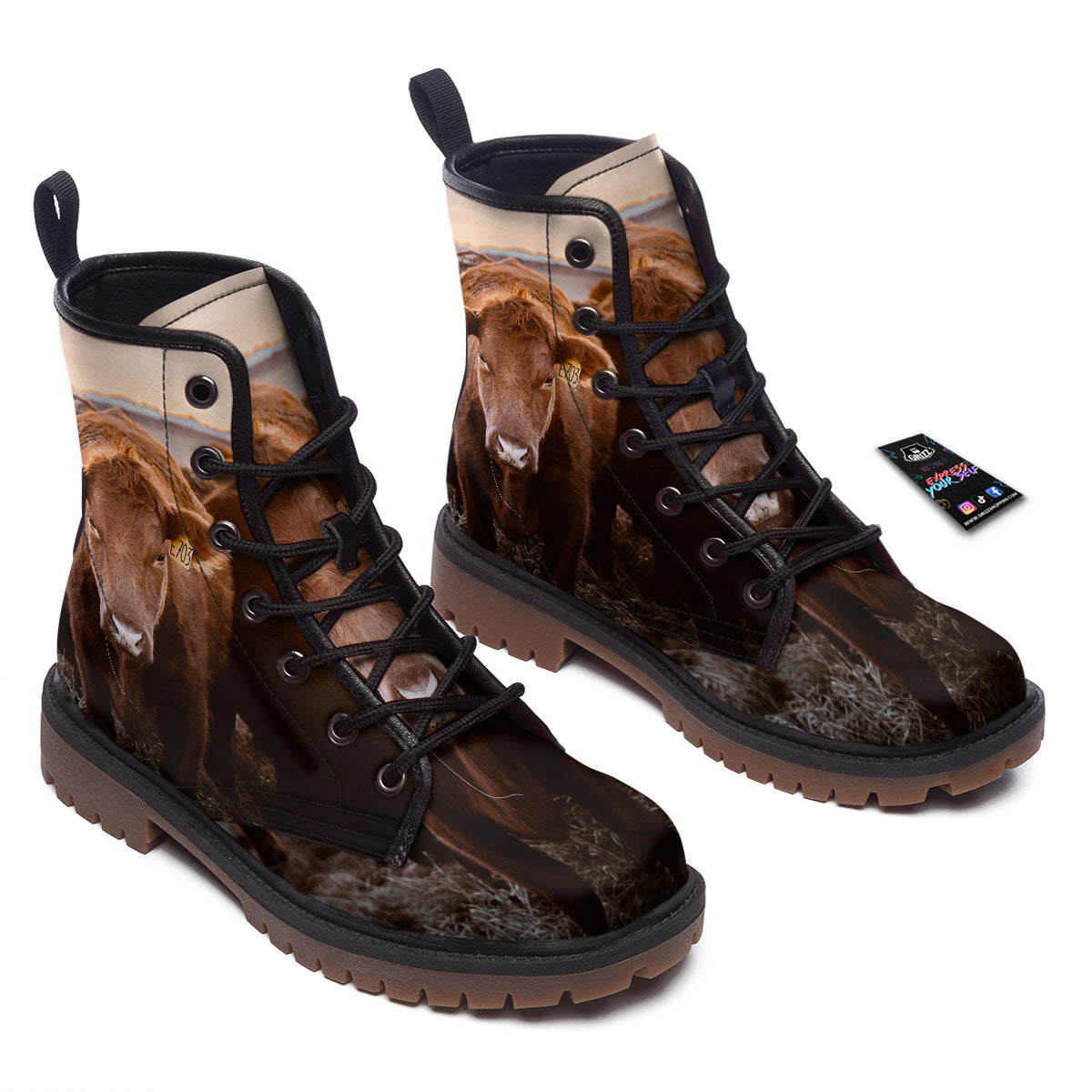 Cow Brown Print Work Boots-grizzshop