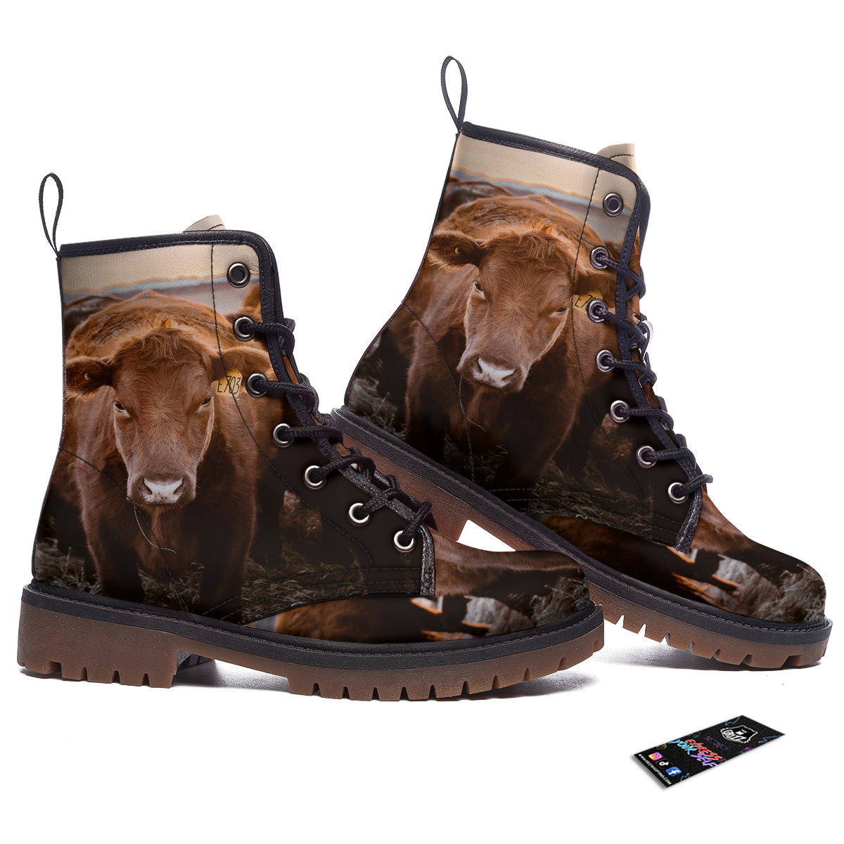 Cow Brown Print Work Boots-grizzshop