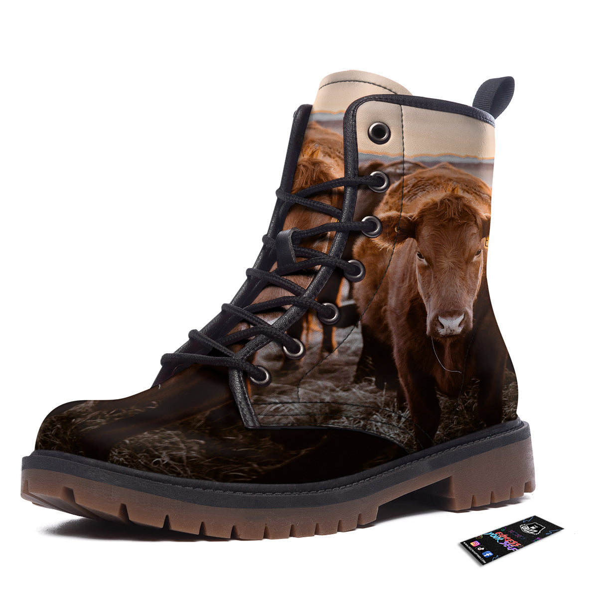 Cow Brown Print Work Boots-grizzshop