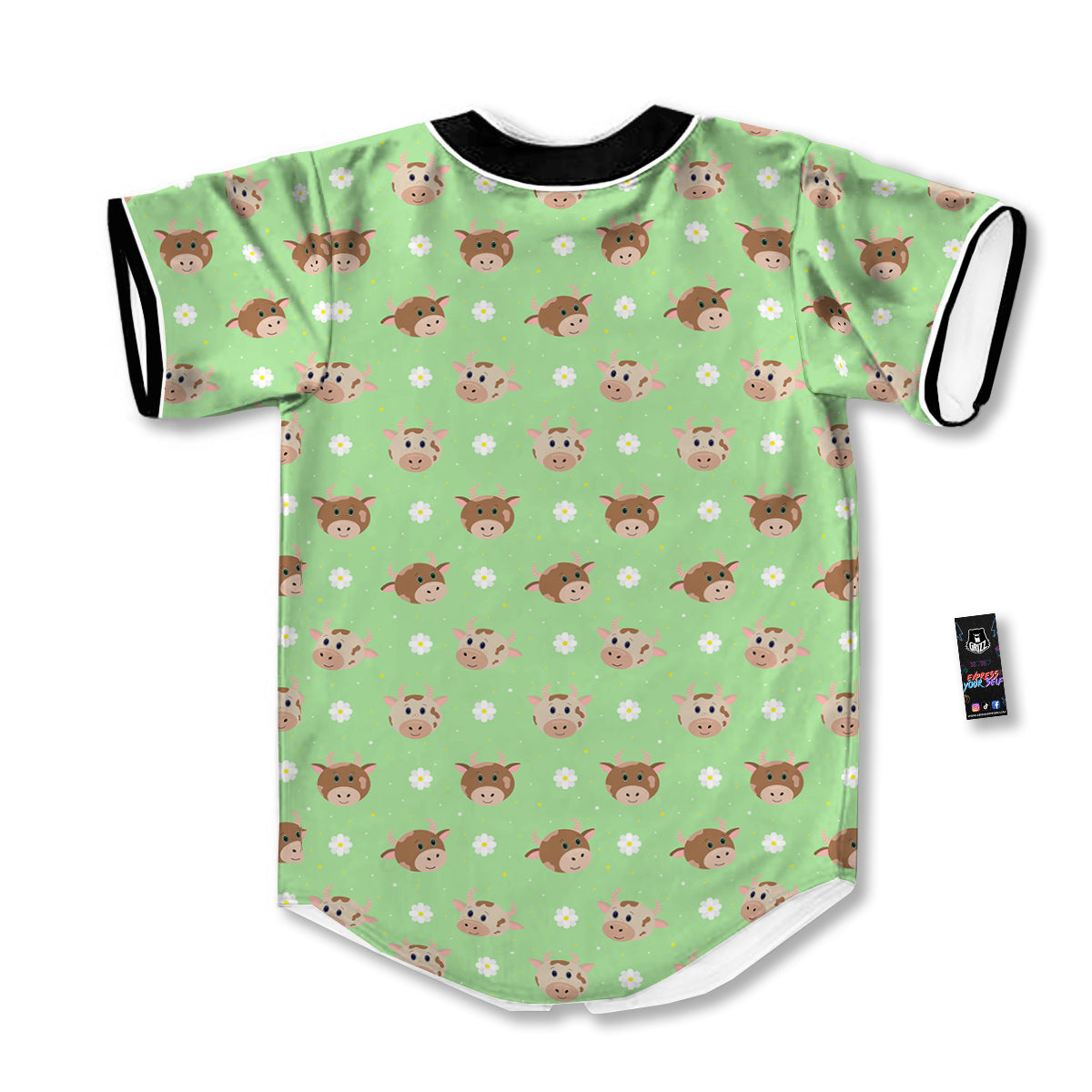 Cow Cartoon And Daisy Flower Print Baseball Jersey-grizzshop