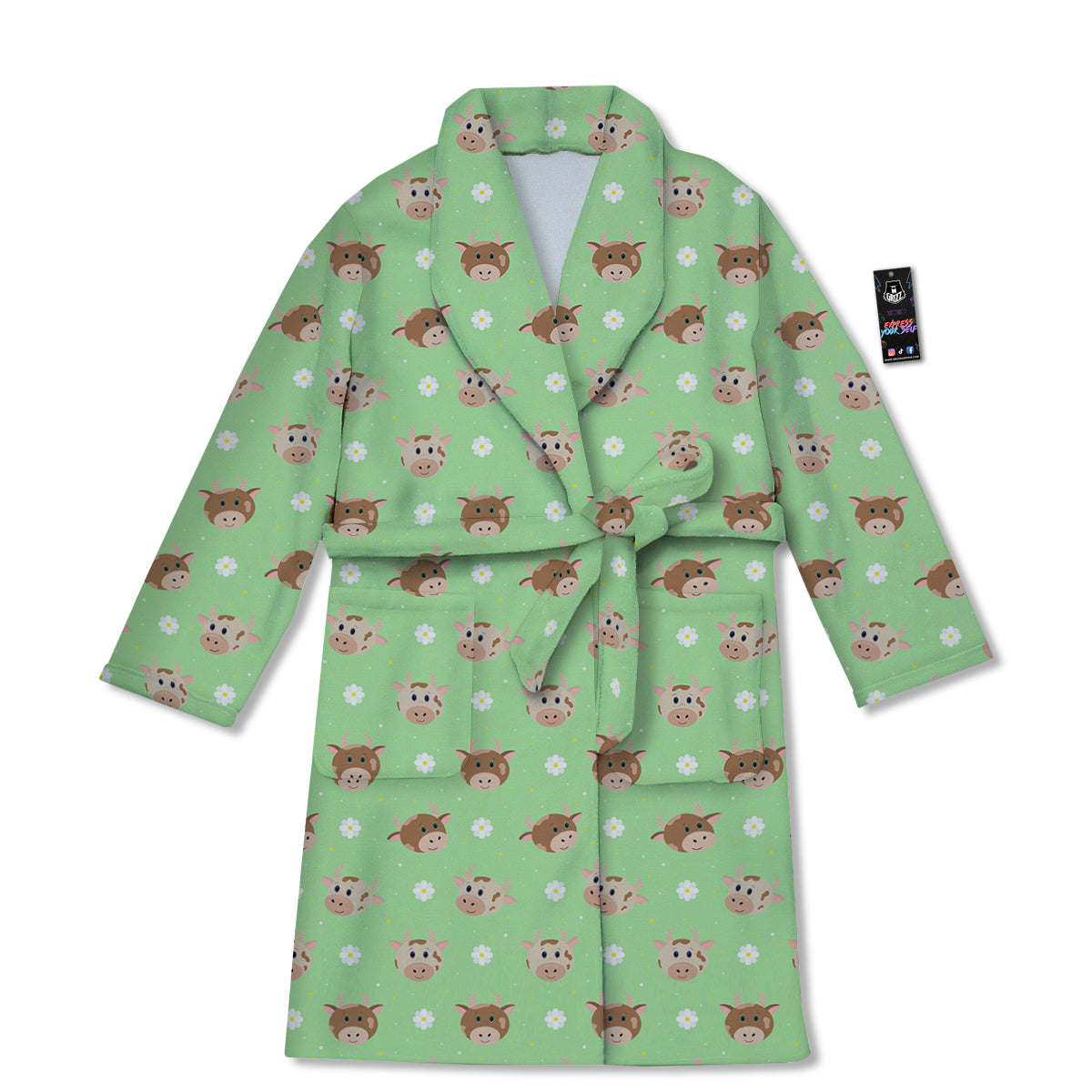 Cow Cartoon And Daisy Flower Print Bathrobe-grizzshop