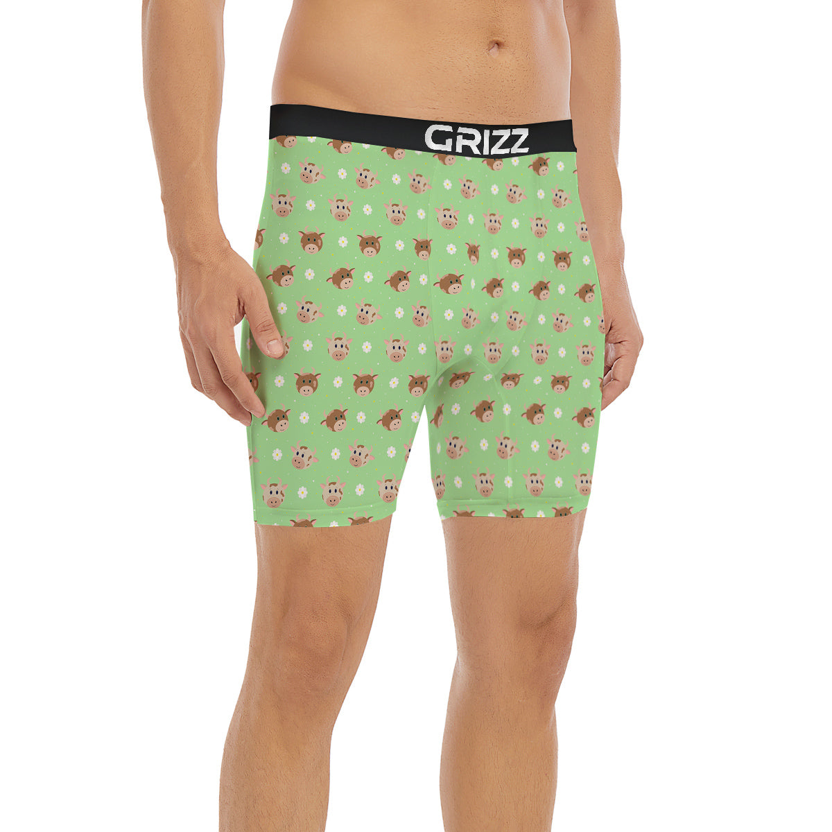 Cow Cartoon And Daisy Flower Print Boxer Briefs-grizzshop
