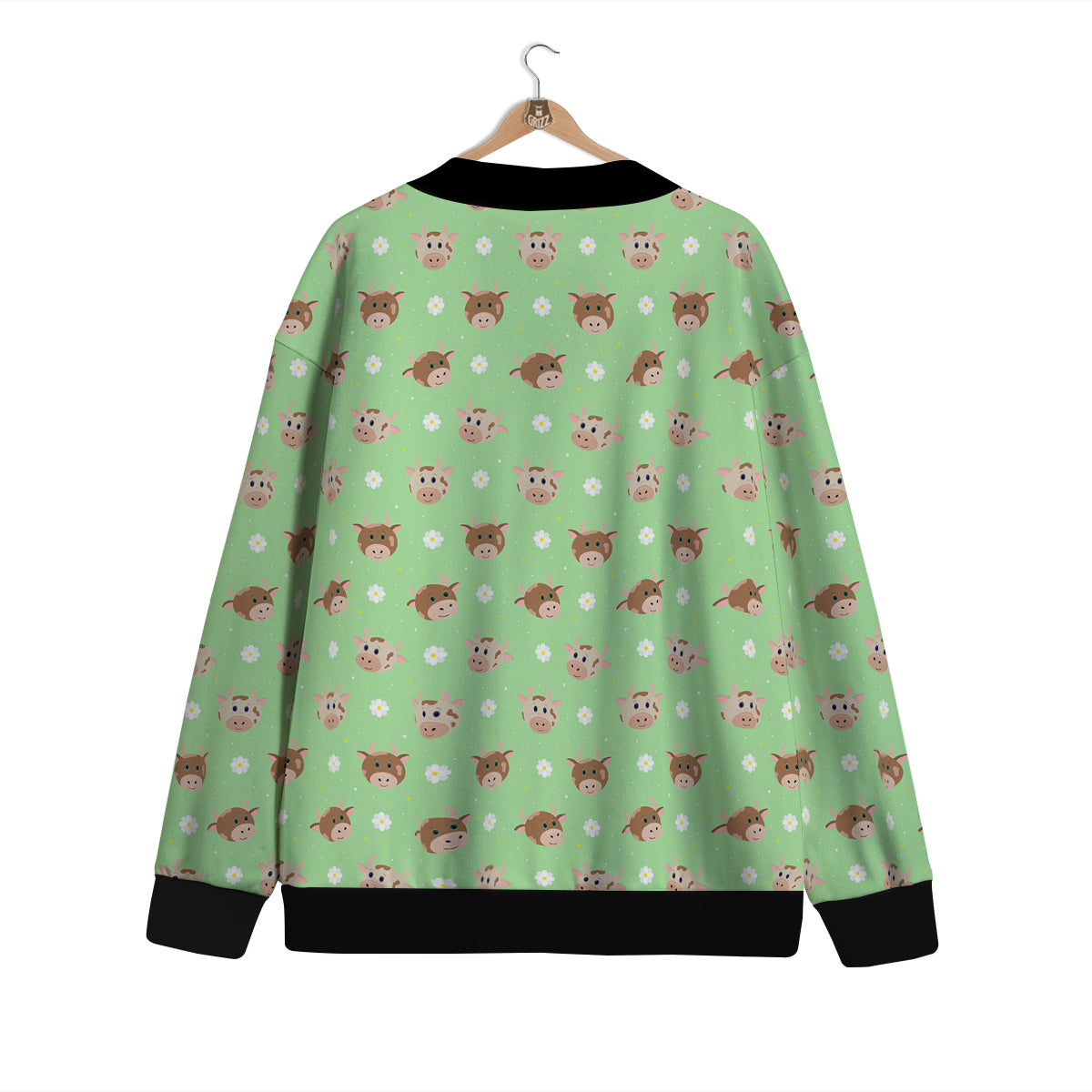 Cow Cartoon And Daisy Flower Print Cardigan-grizzshop