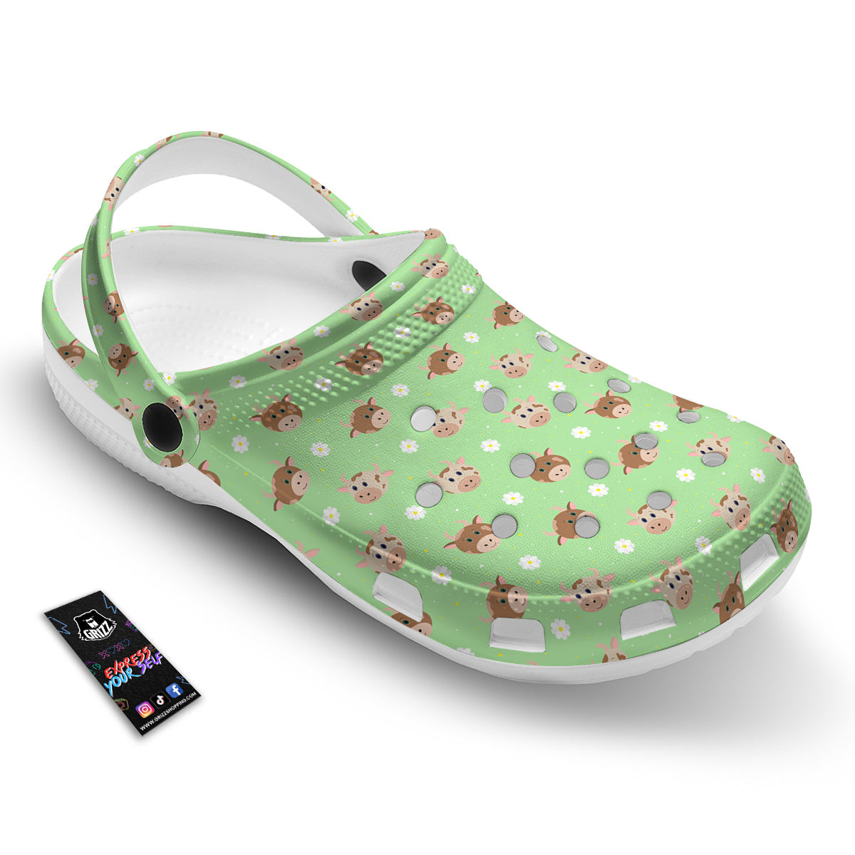 Cow Cartoon And Daisy Flower Print Clog-grizzshop
