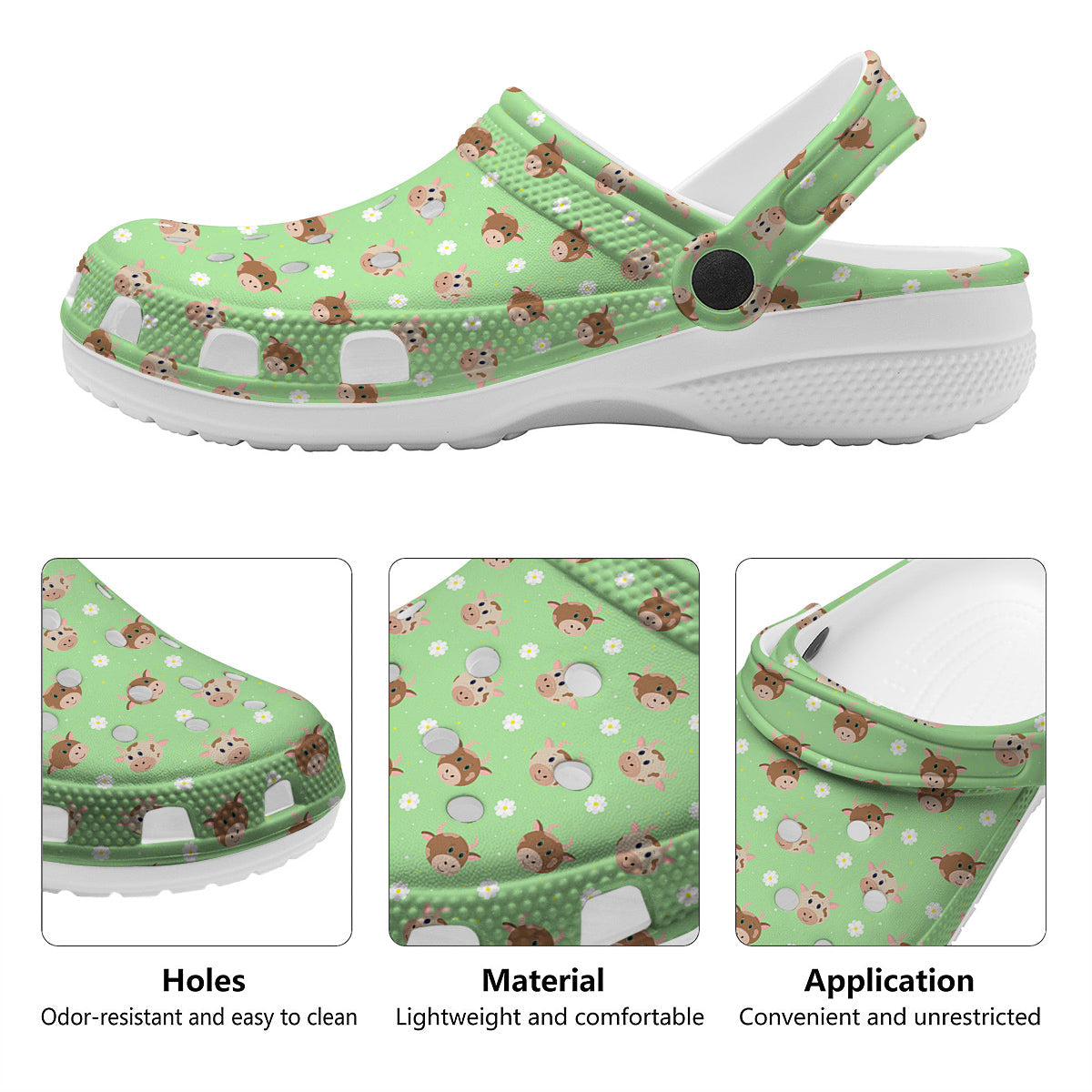 Cow Cartoon And Daisy Flower Print Clog-grizzshop