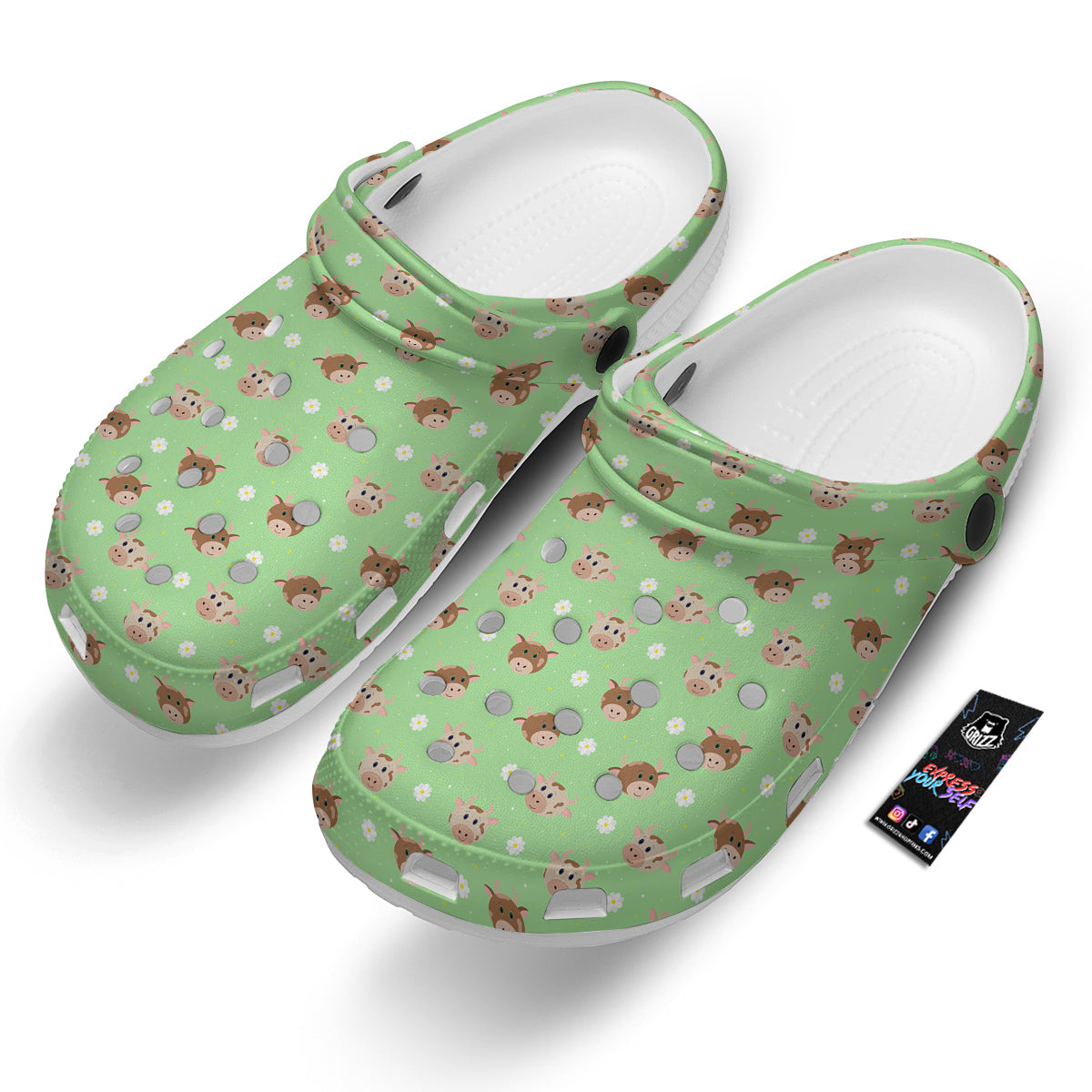 Cow Cartoon And Daisy Flower Print Clog-grizzshop