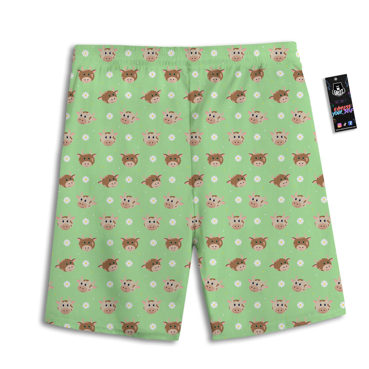 Cow Cartoon And Daisy Flower Print Men's Athletic Shorts