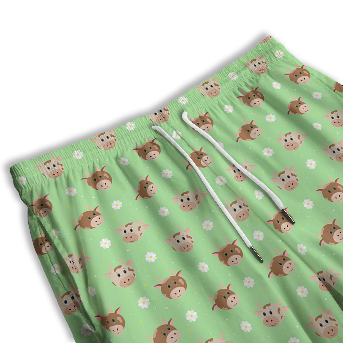 Cow Cartoon And Daisy Flower Print Men's Athletic Shorts