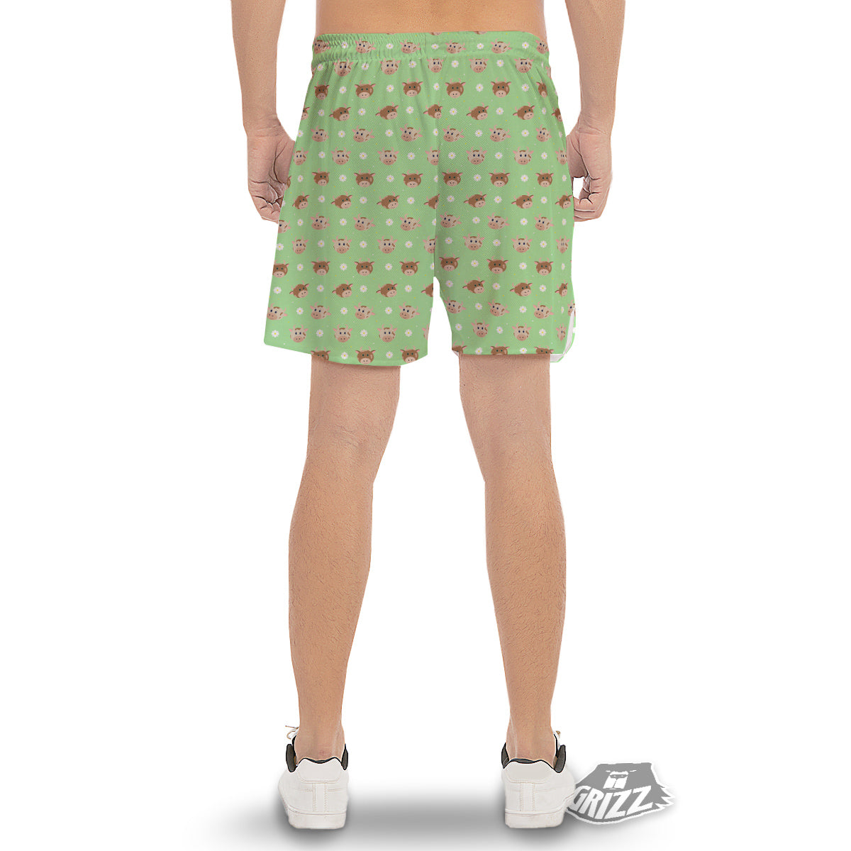 Cow Cartoon And Daisy Flower Print Men's Gym Shorts-grizzshop