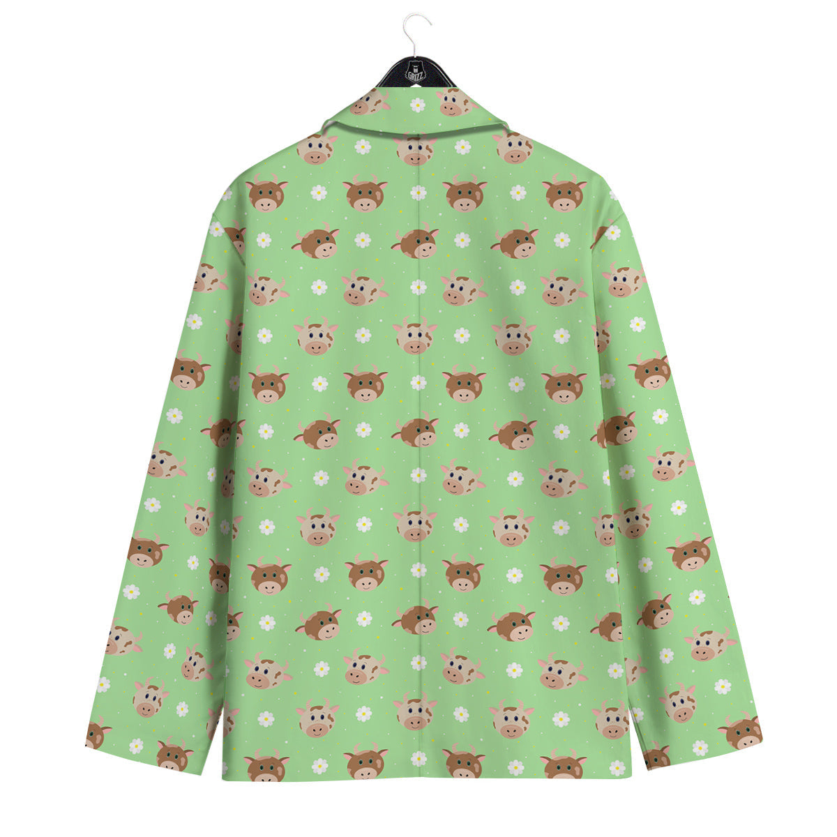 Cow Cartoon And Daisy Flower Print Men's Sport Coat-grizzshop