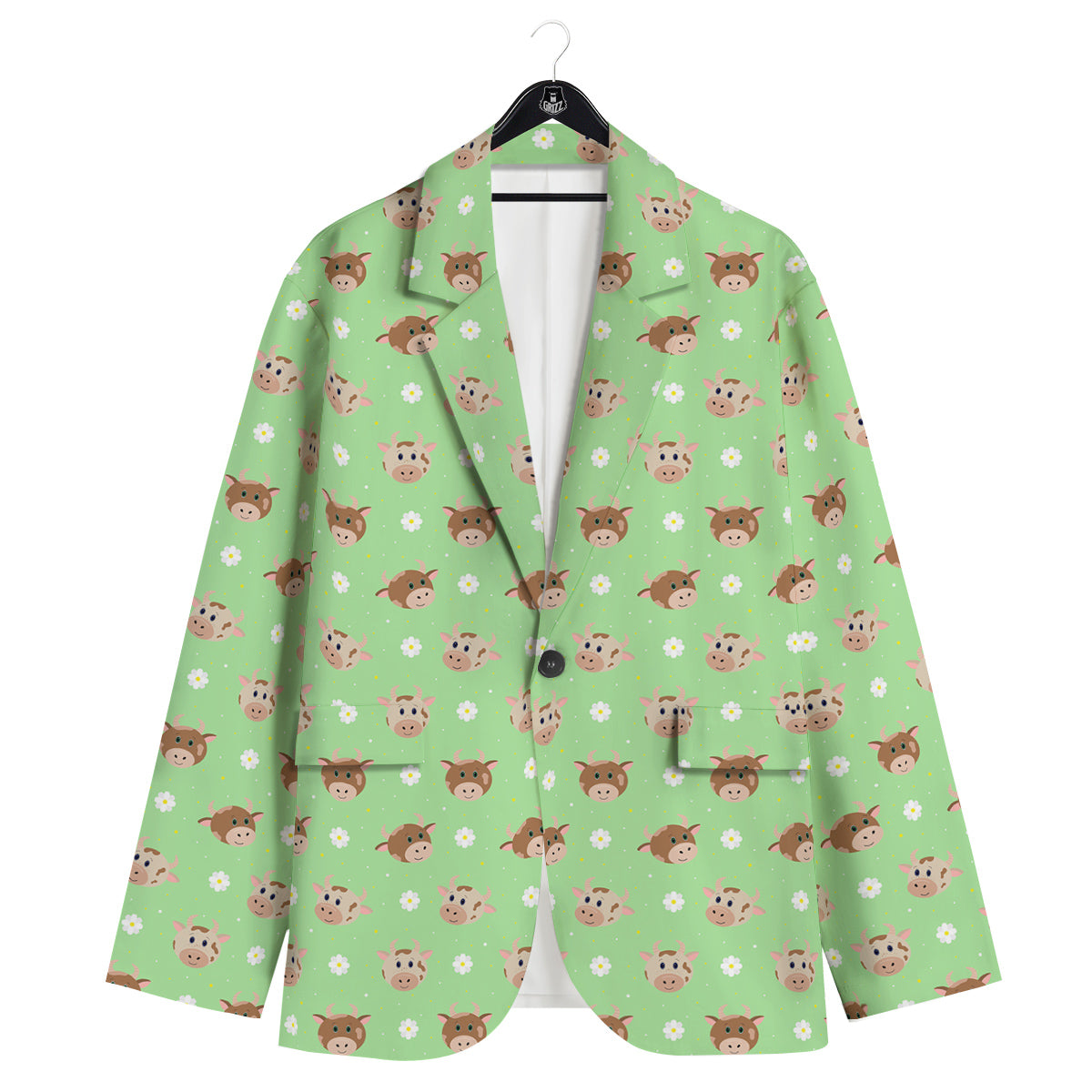 Cow Cartoon And Daisy Flower Print Men's Sport Coat-grizzshop
