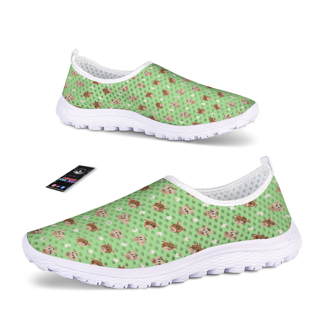 Cow Cartoon And Daisy Flower Print Nurse Shoes-grizzshop