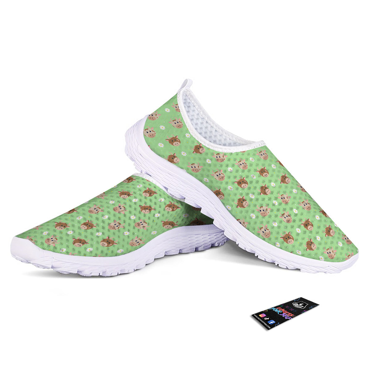 Cow Cartoon And Daisy Flower Print Nurse Shoes-grizzshop