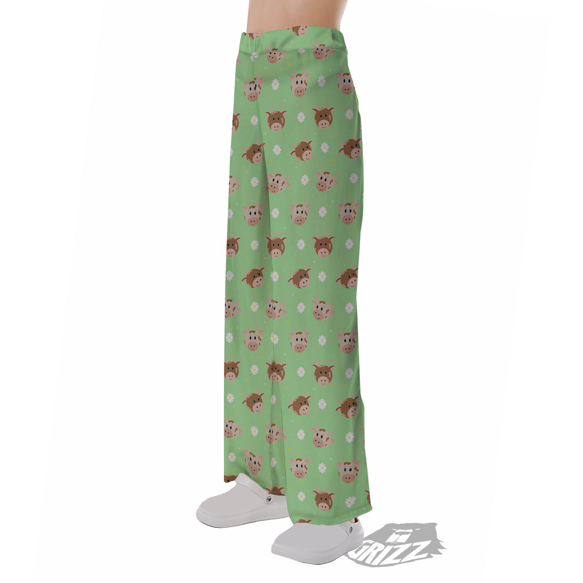 Cow Cartoon And Daisy Flower Print Pajama Pants-grizzshop