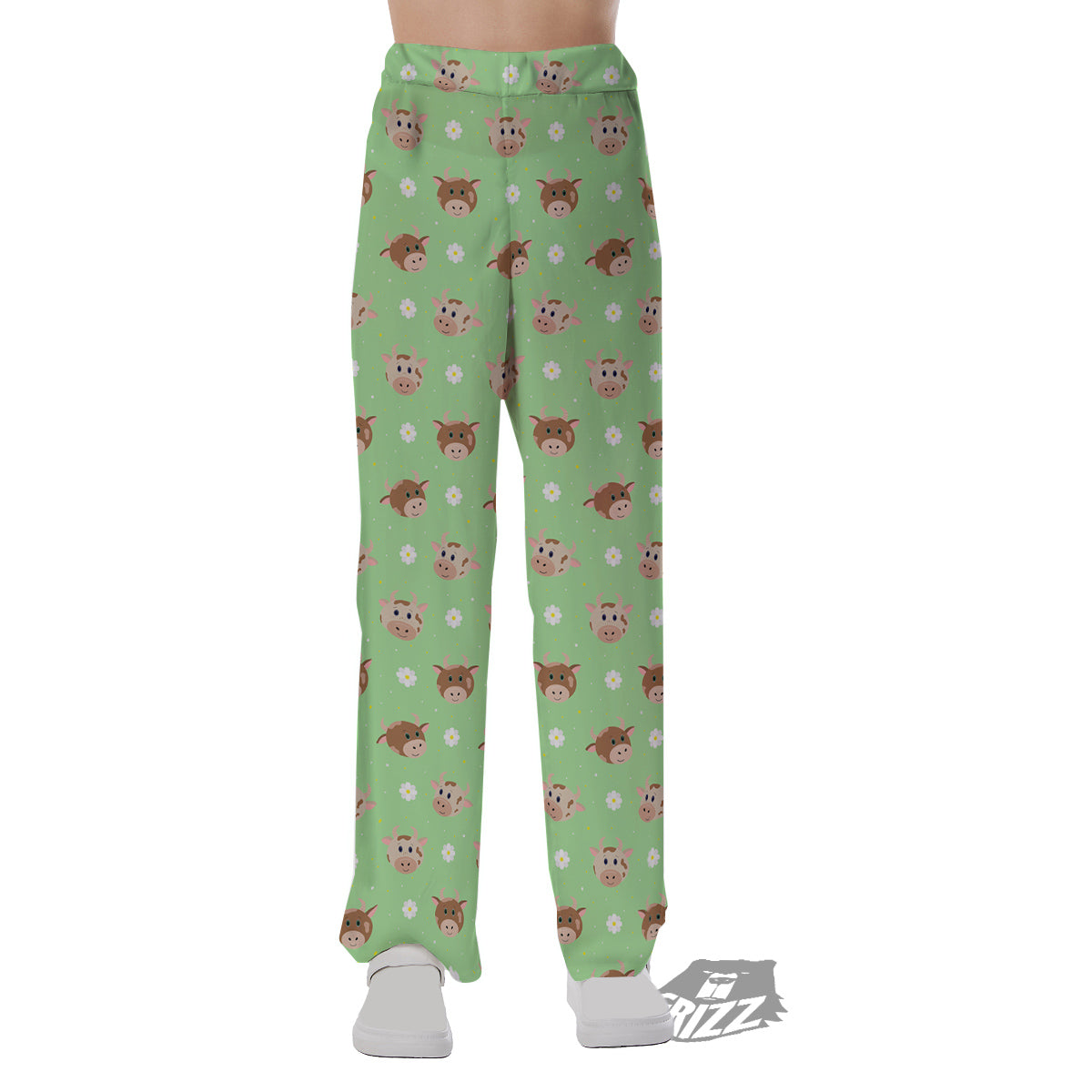 Cow Cartoon And Daisy Flower Print Pajama Pants-grizzshop
