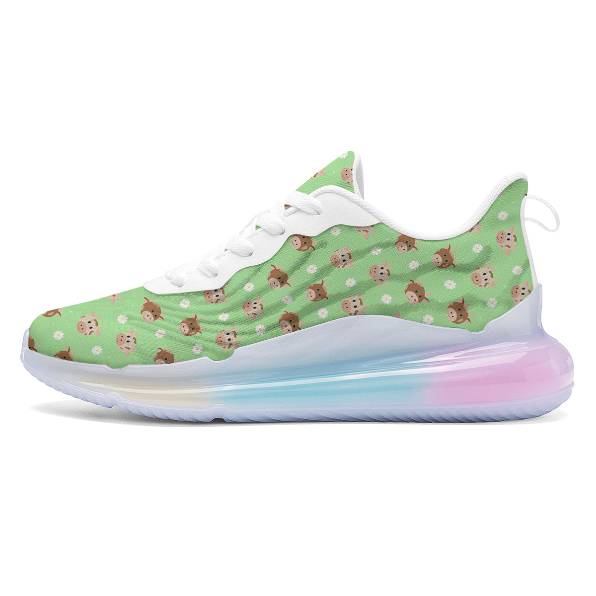 Cow Cartoon And Daisy Flower Print Running Sneakers-grizzshop