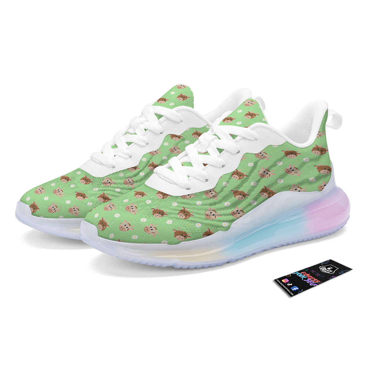 Cow Cartoon And Daisy Flower Print Running Sneakers-grizzshop
